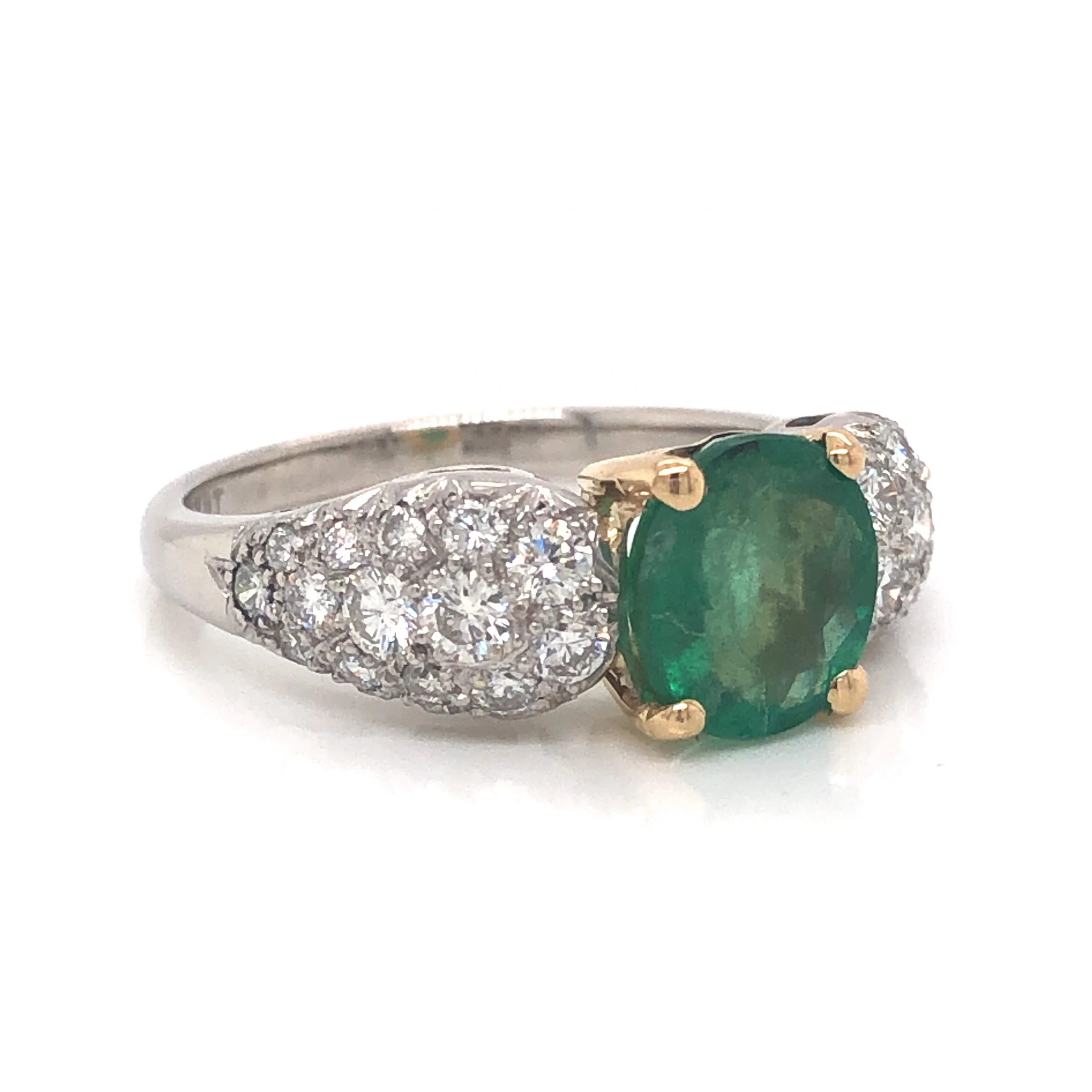 1.39 Oval Cut Emerald & Pave Diamond Ring in Platinum & 14k - Image 3