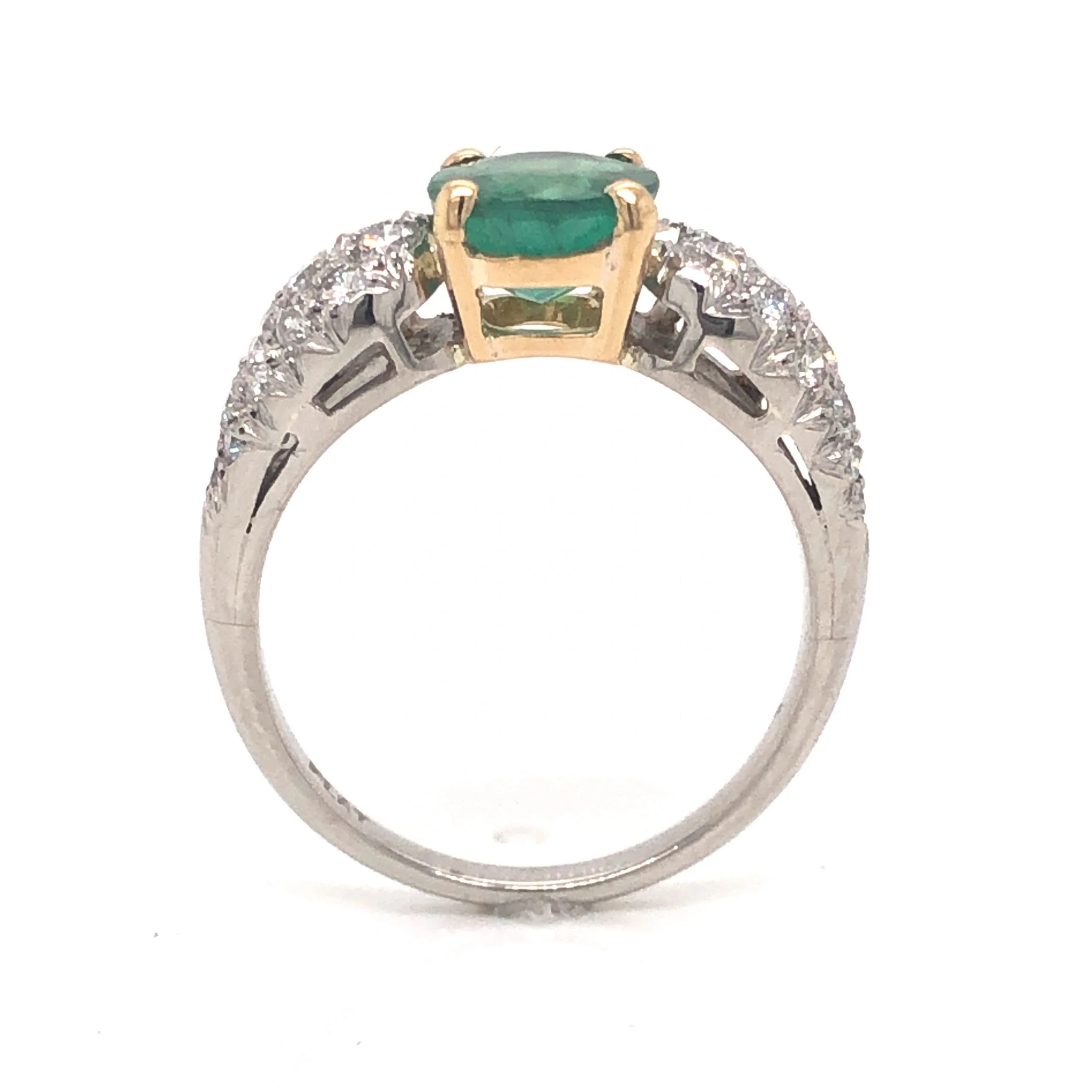1.39 Oval Cut Emerald & Pave Diamond Ring in Platinum & 14k - Image 4
