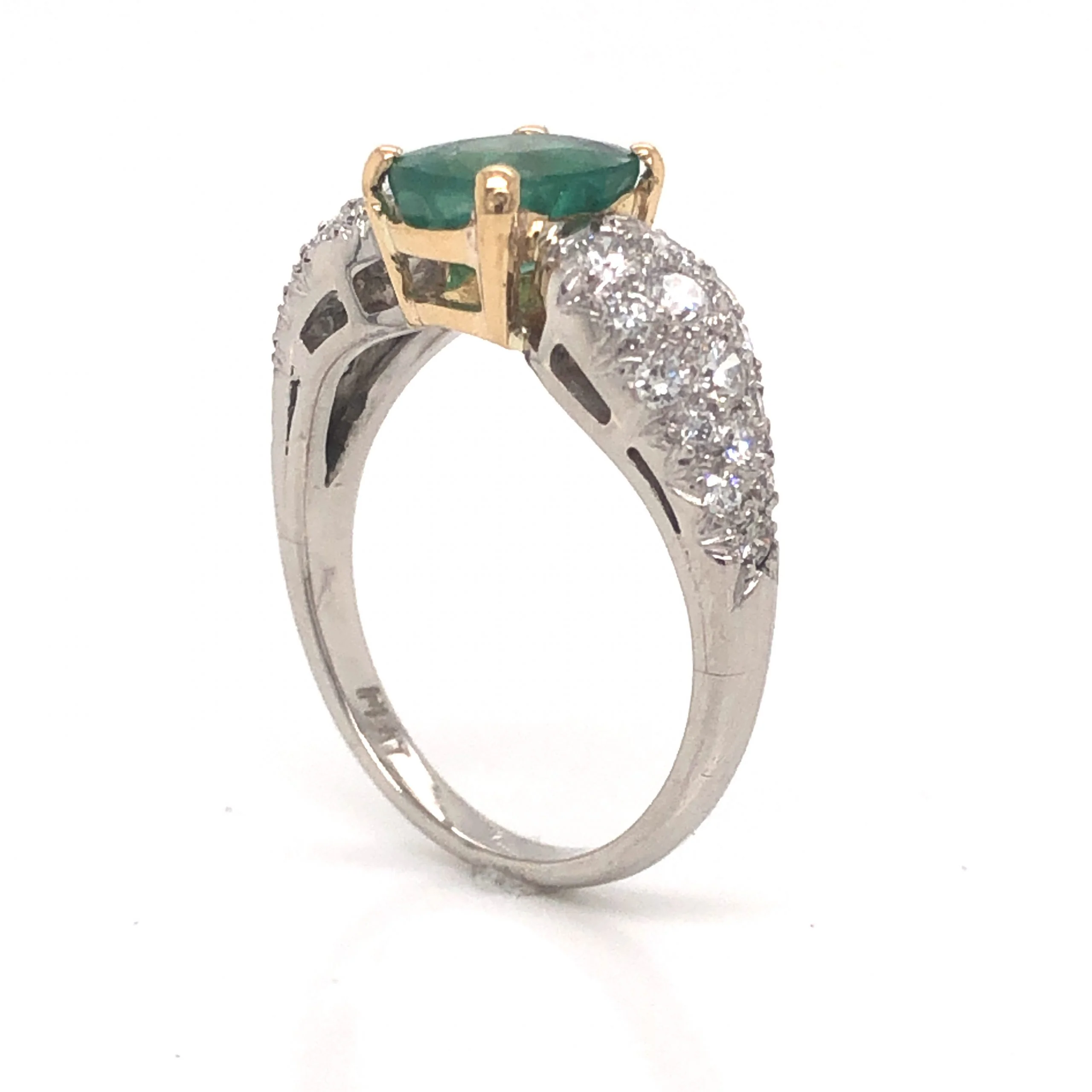 1.39 Oval Cut Emerald & Pave Diamond Ring in Platinum & 14k - Image 5
