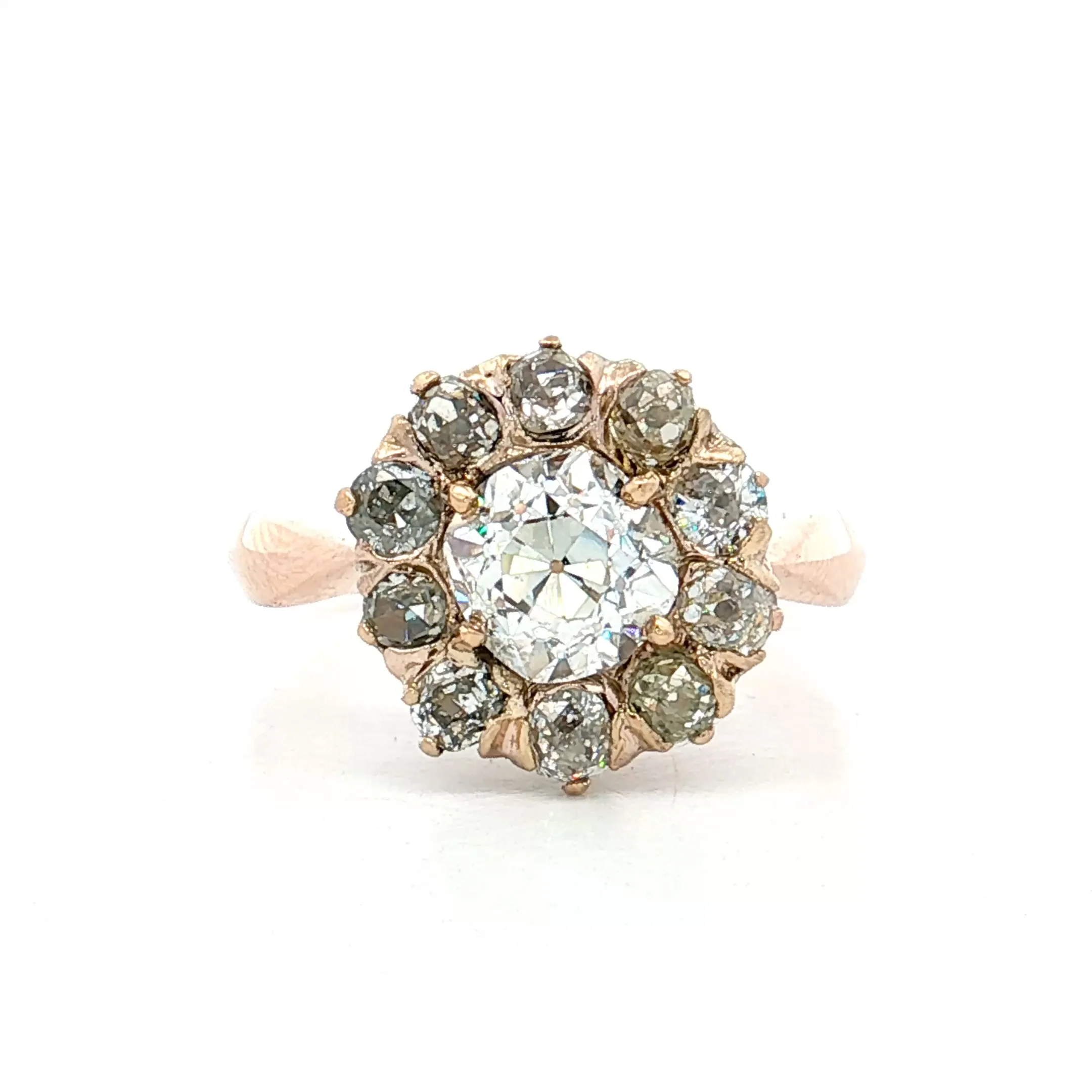 1.39 Vintage Victorian Diamond Cluster Ring 14k Rose Gold