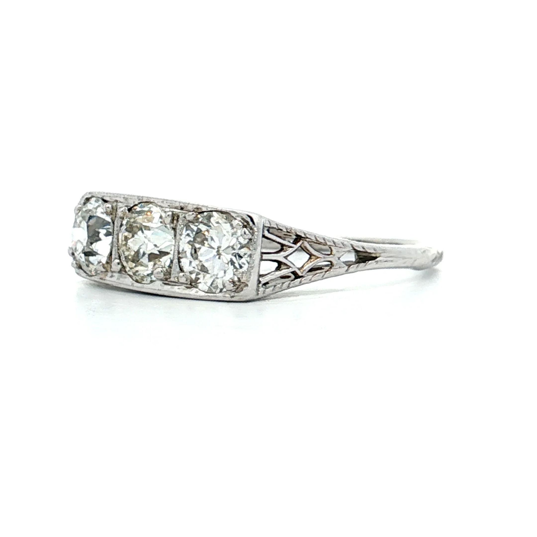 1.40 Antique Deco Three Stone Diamond Engagement Ring 18k - Image 2
