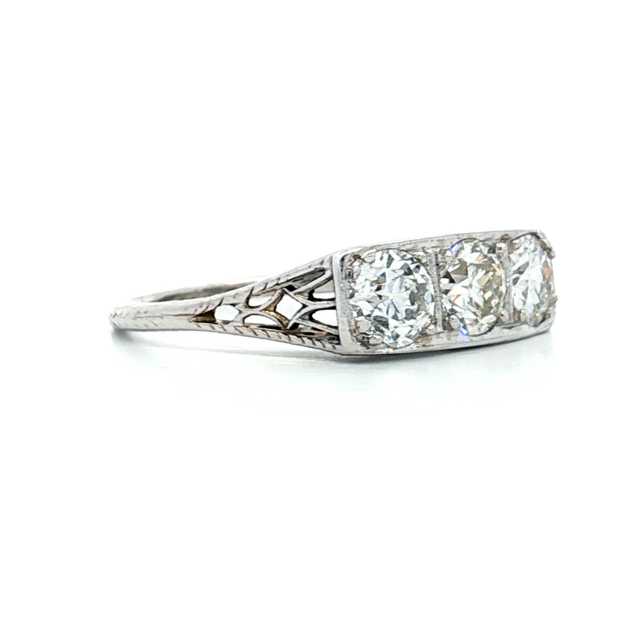 1.40 Antique Deco Three Stone Diamond Engagement Ring 18k - Image 3