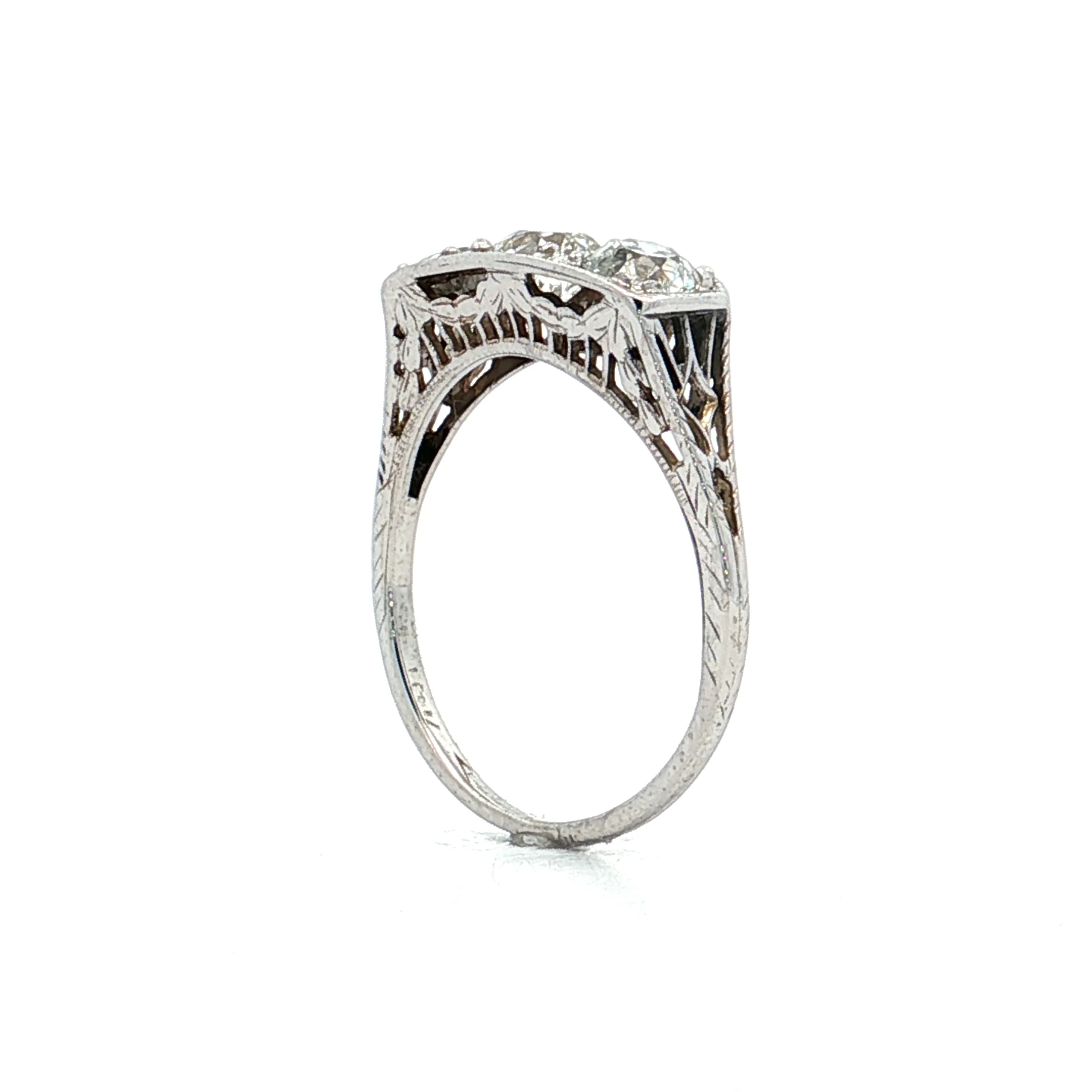 1.40 Antique Deco Three Stone Diamond Engagement Ring 18k - Image 5