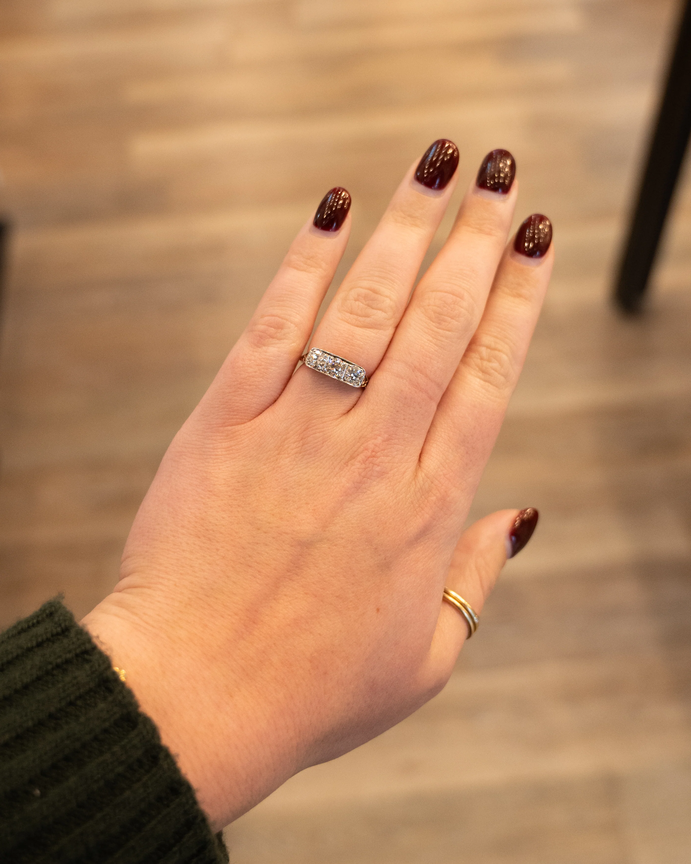 1.40 Antique Deco Three Stone Diamond Engagement Ring 18k - Image 7
