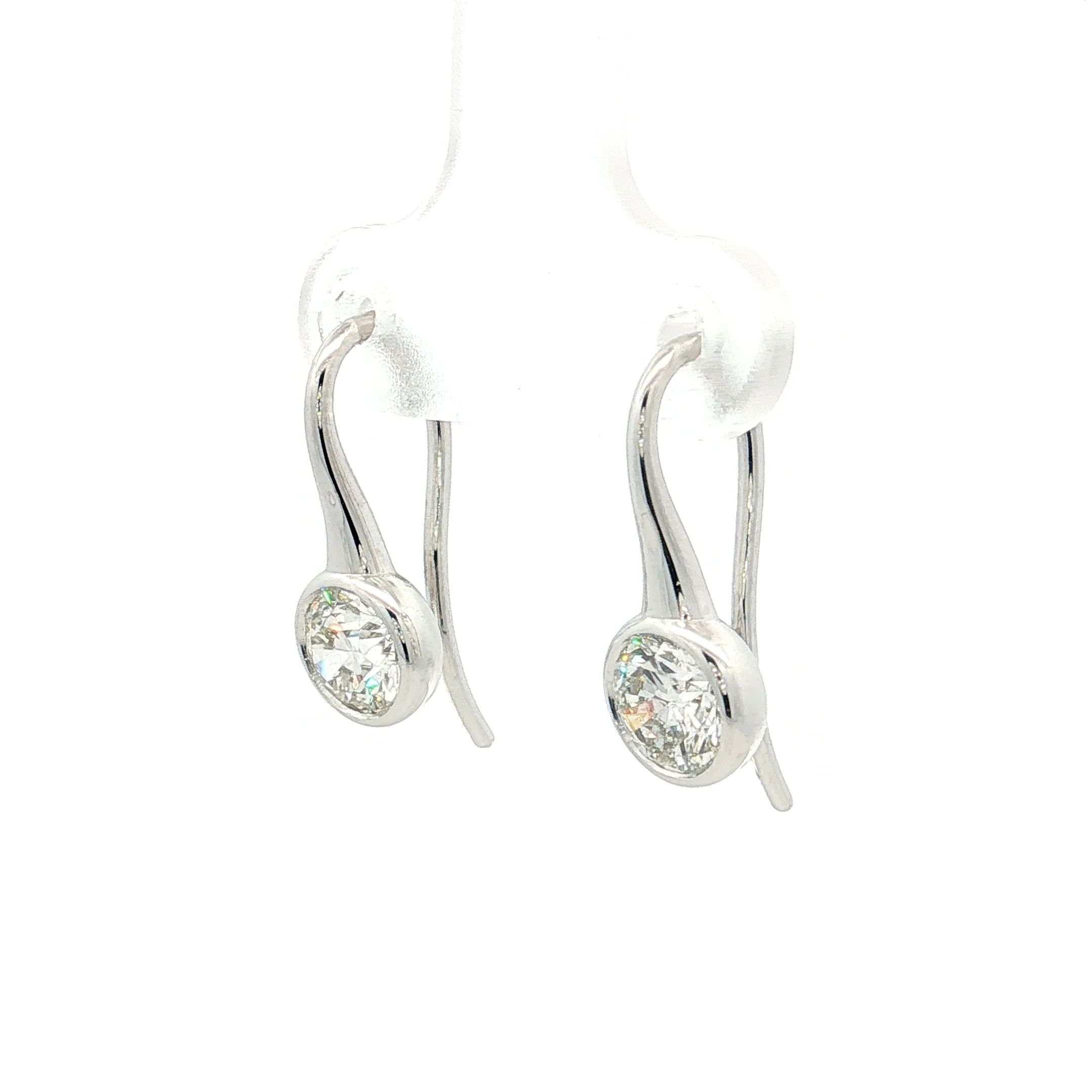 1.40 Bezel Diamond Drop Earrings 18k White Gold - Image 2