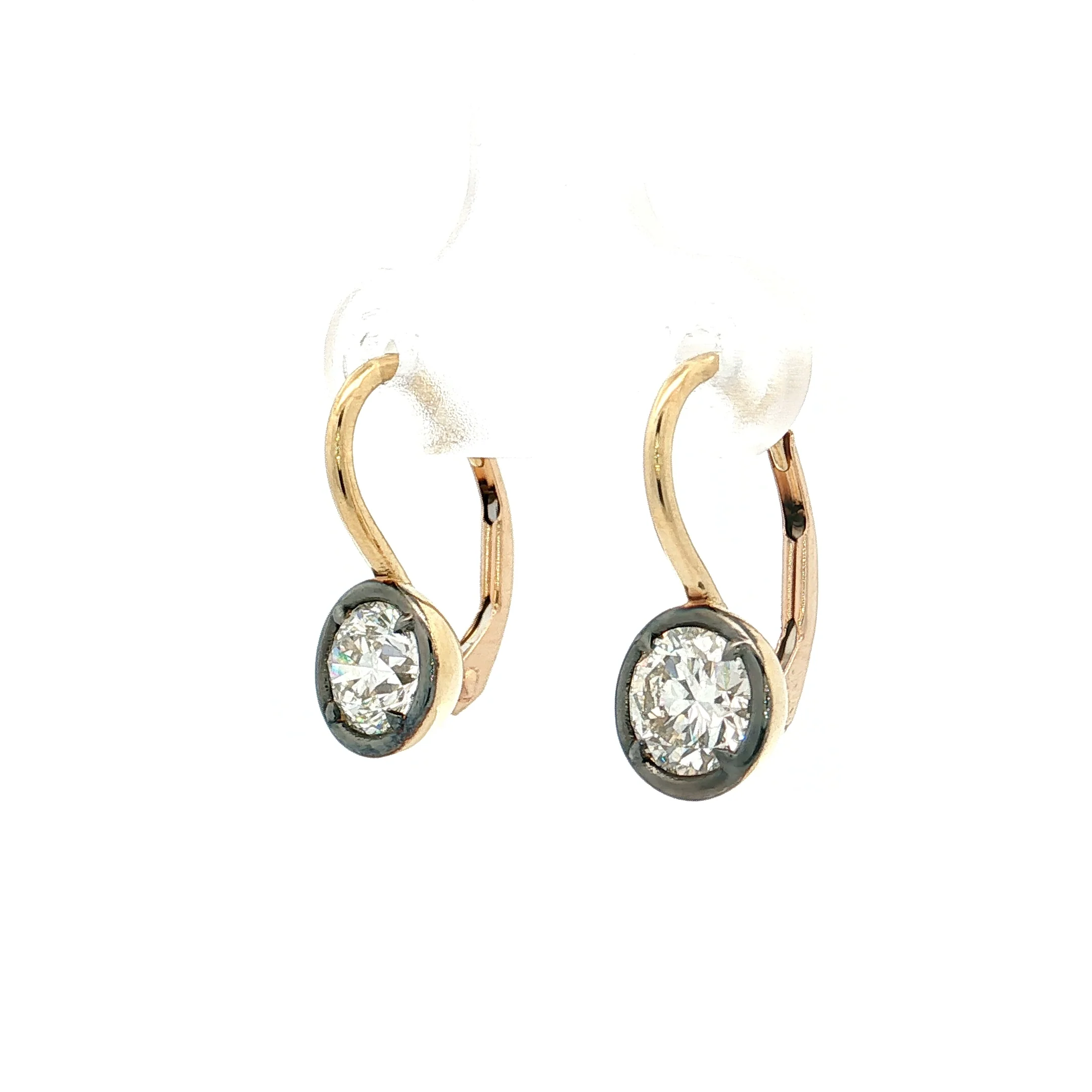 1.40 GIA Diamond Drop Earrings 18k Yellow Gold - Image 2