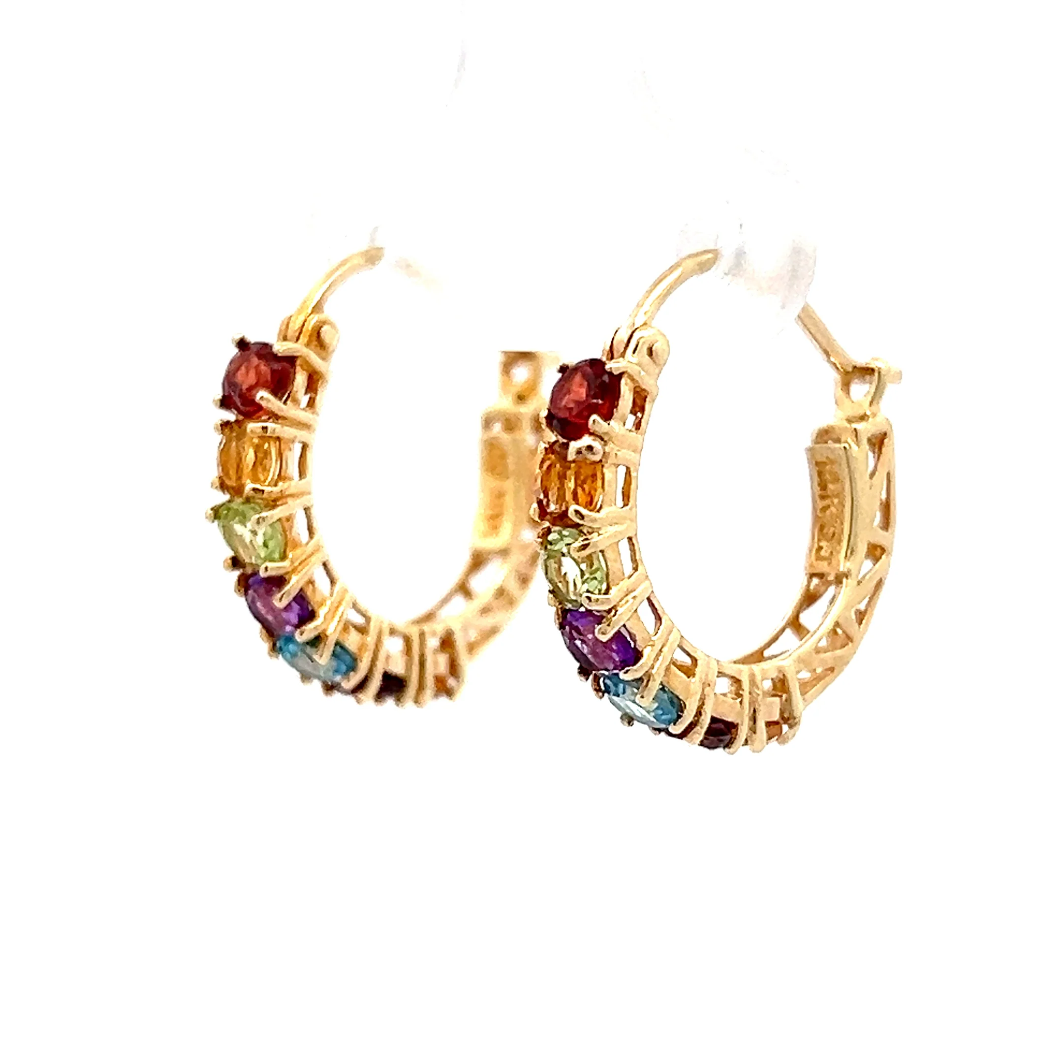 1.40 Rainbow Gemstone Hoop Earrings in 14k Yellow Gold - Image 2