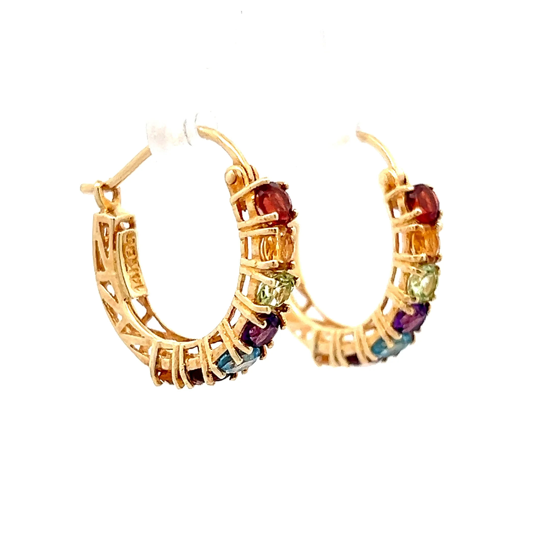 1.40 Rainbow Gemstone Hoop Earrings in 14k Yellow Gold - Image 3