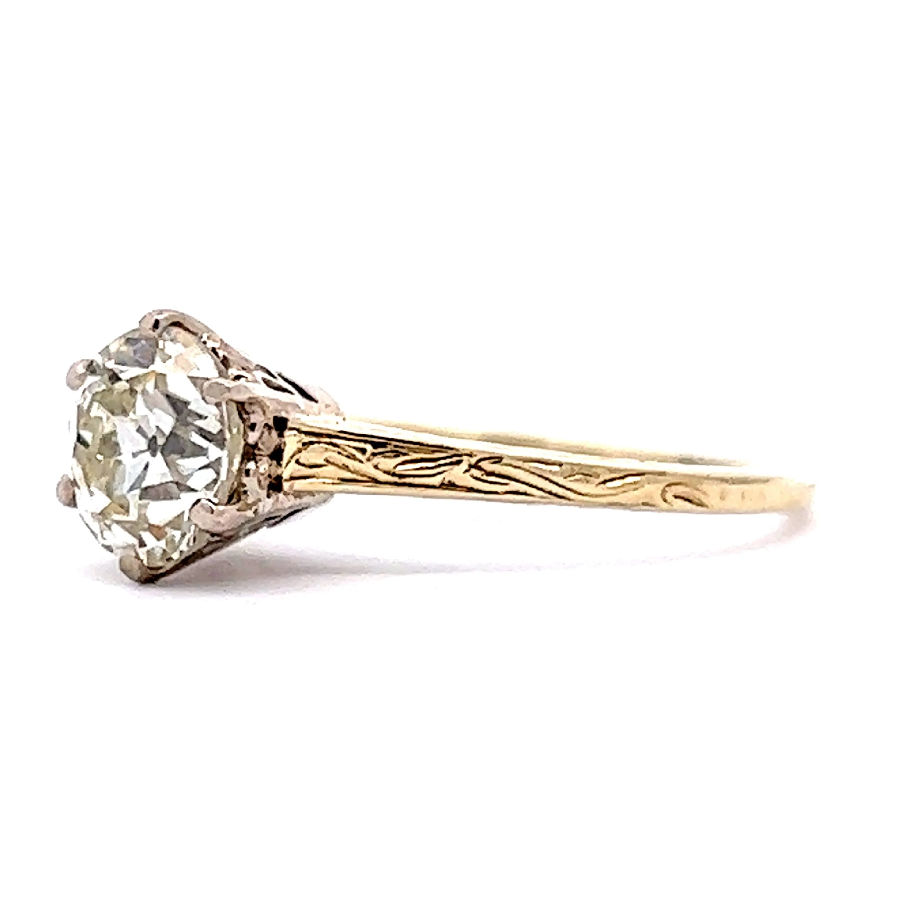 Vintage 1.41 Old European Solitaire Engagement Ring in 14k Yellow Gold - Image 2