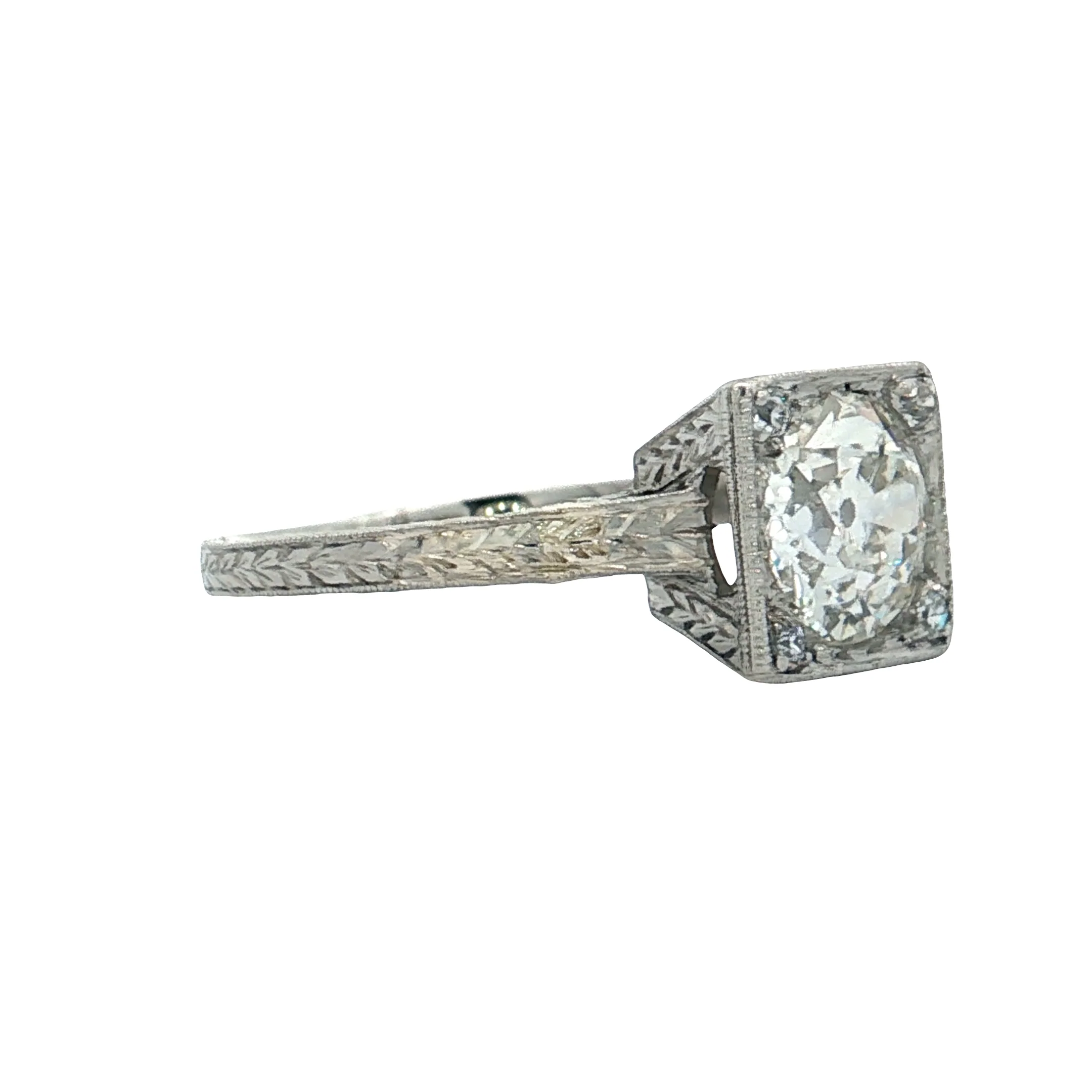 1.42 Antique Old European Diamond Engagement Ring Platinum - Image 3