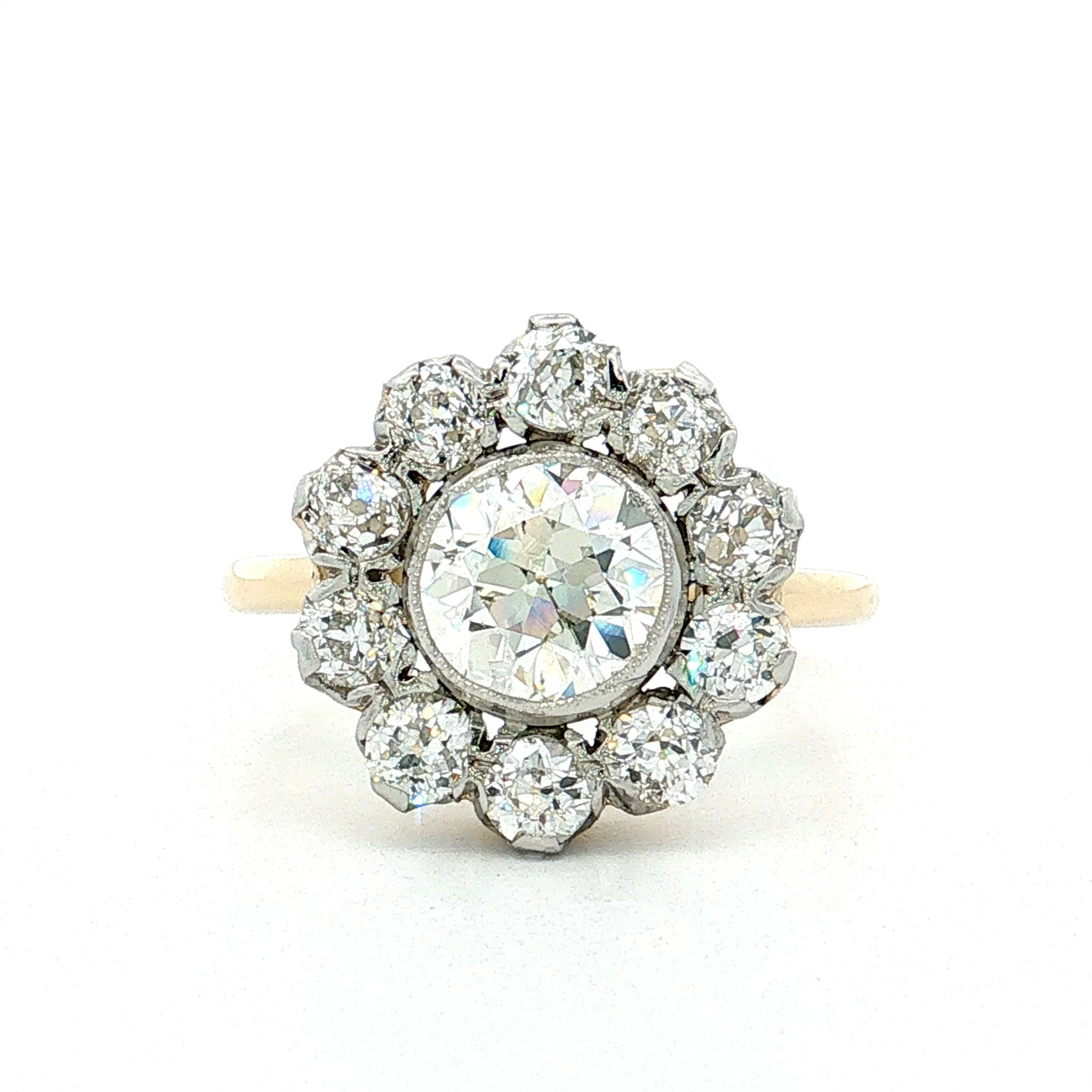 1.42 Old European Diamond Halo Ring 18k & Platinum