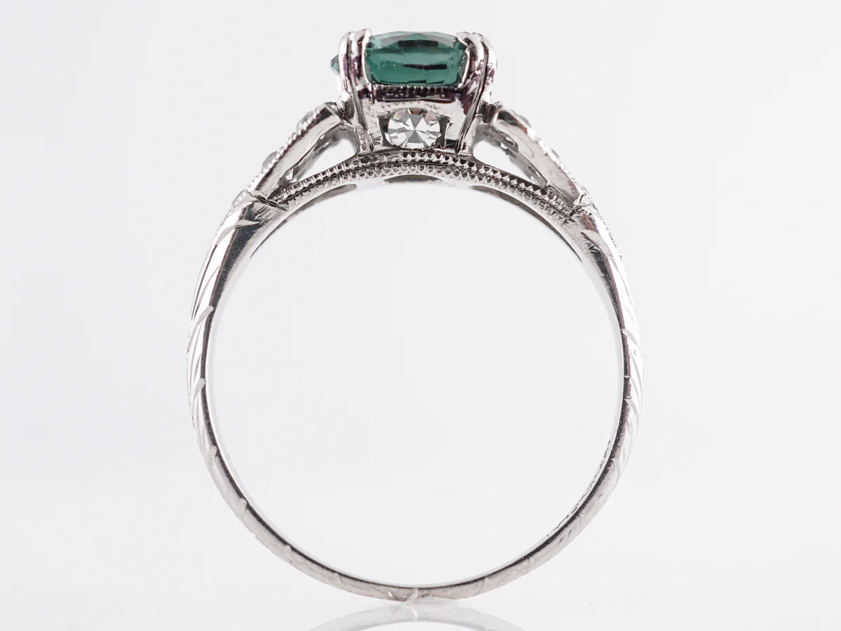 1.43 Green Tourmaline Deco Engagement Ring in Platinum - Image 4