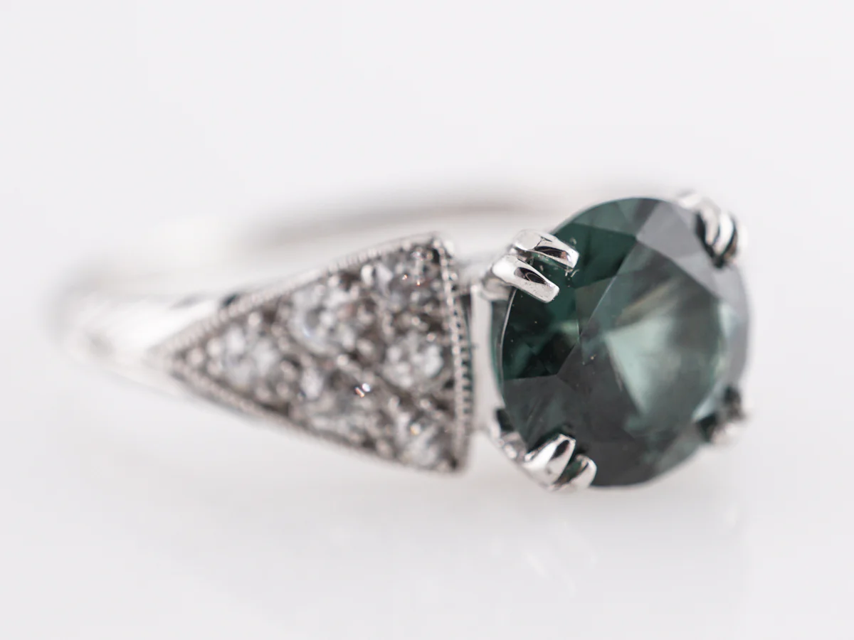 1.43 Green Tourmaline Deco Engagement Ring in Platinum - Image 5