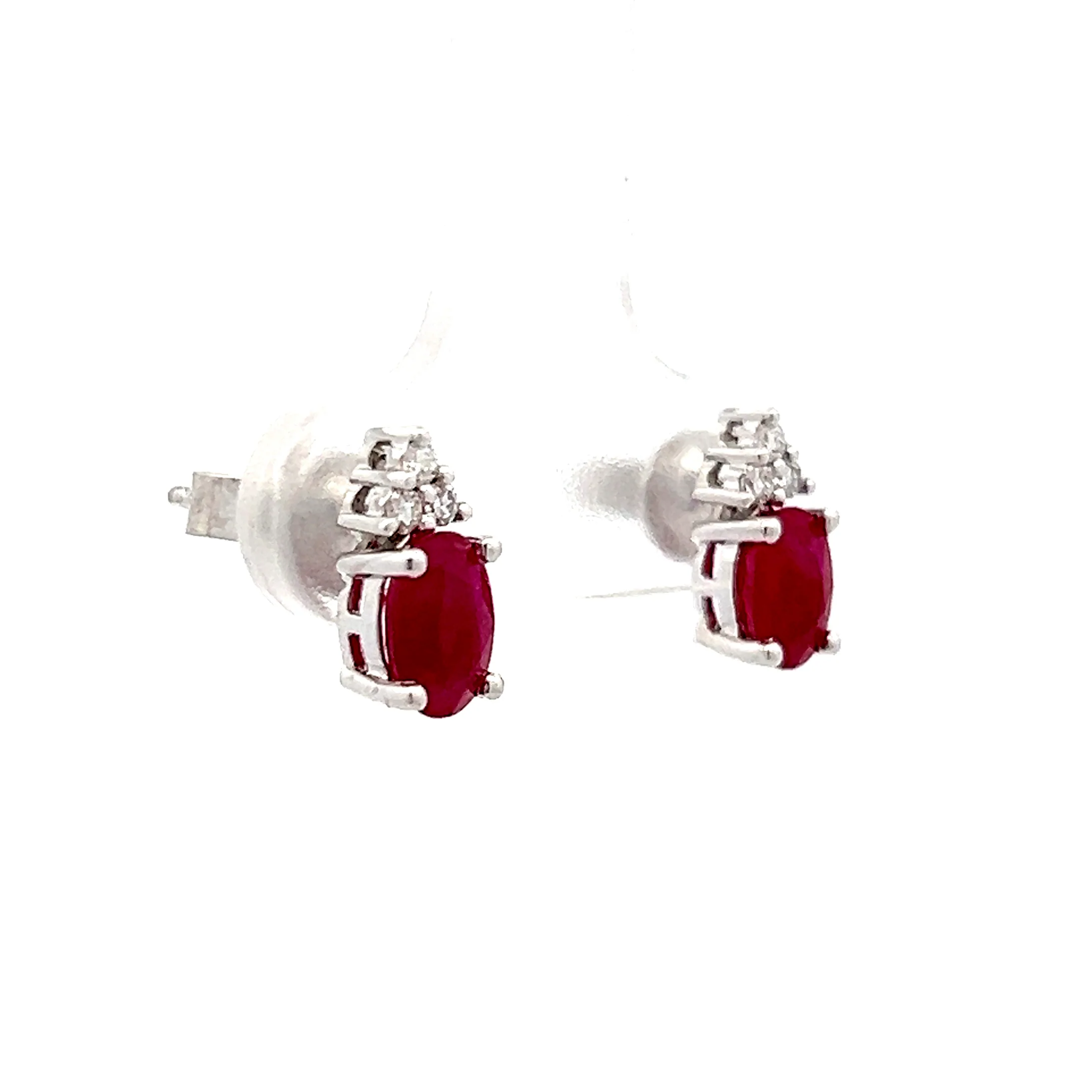 1.43 Oval Ruby & Diamond Stud Earrings in 14k - Image 3