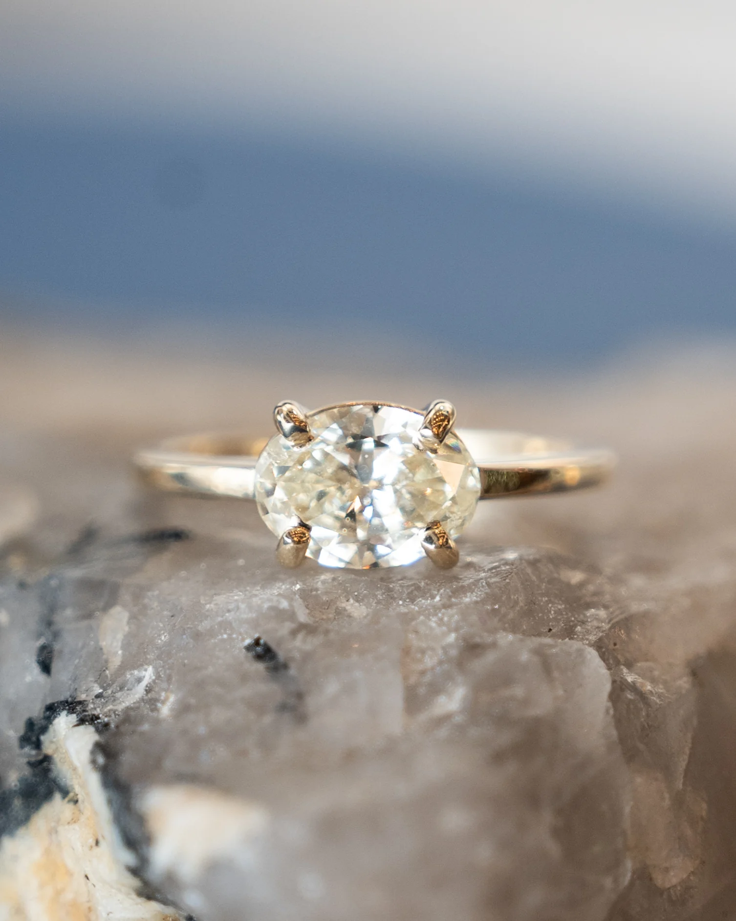 1.44 Oval East-West Diamond Engagement Ring 14k - Image 6