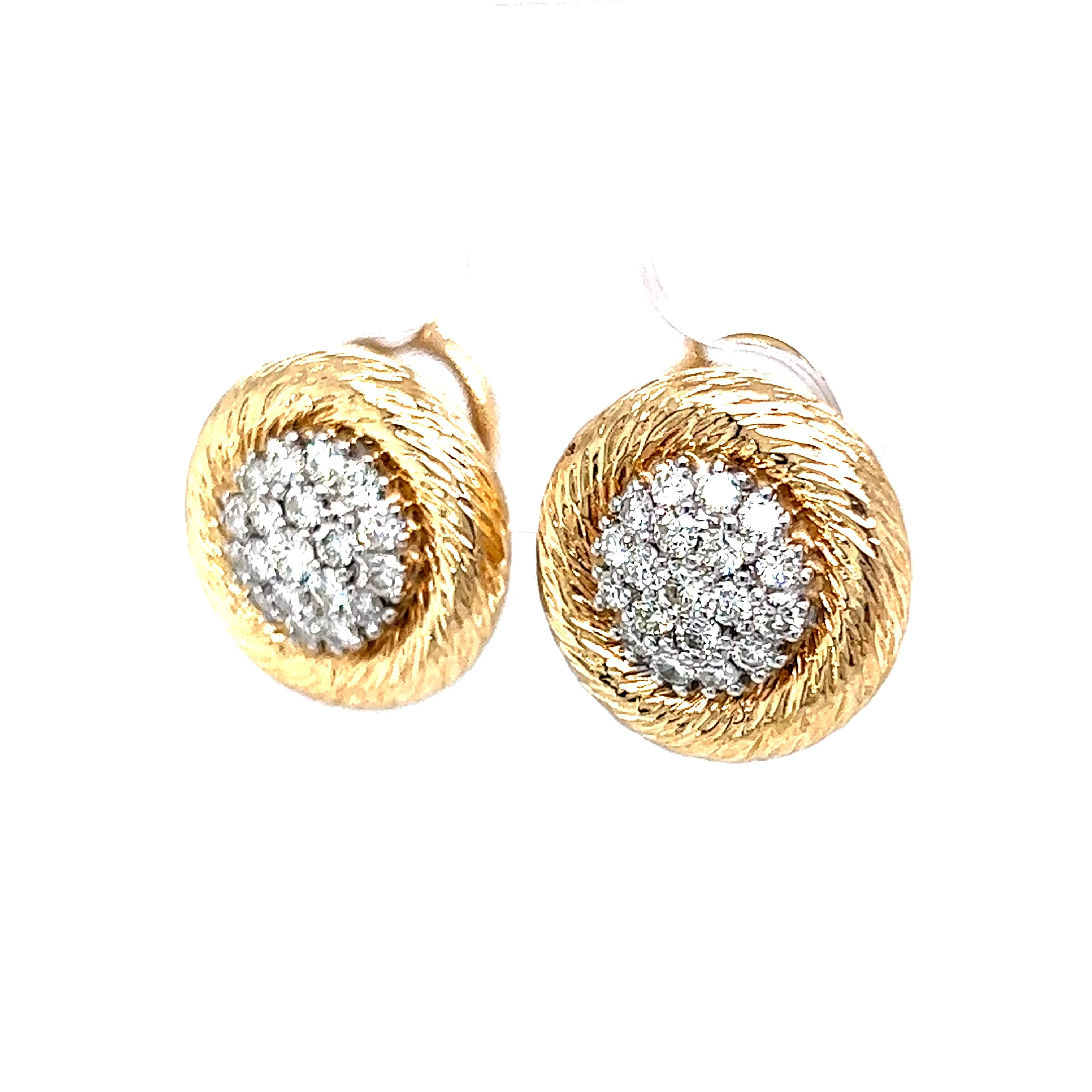 1.44 Pave Diamond Stud Earrings in 14k Yellow & White Gold - Image 2
