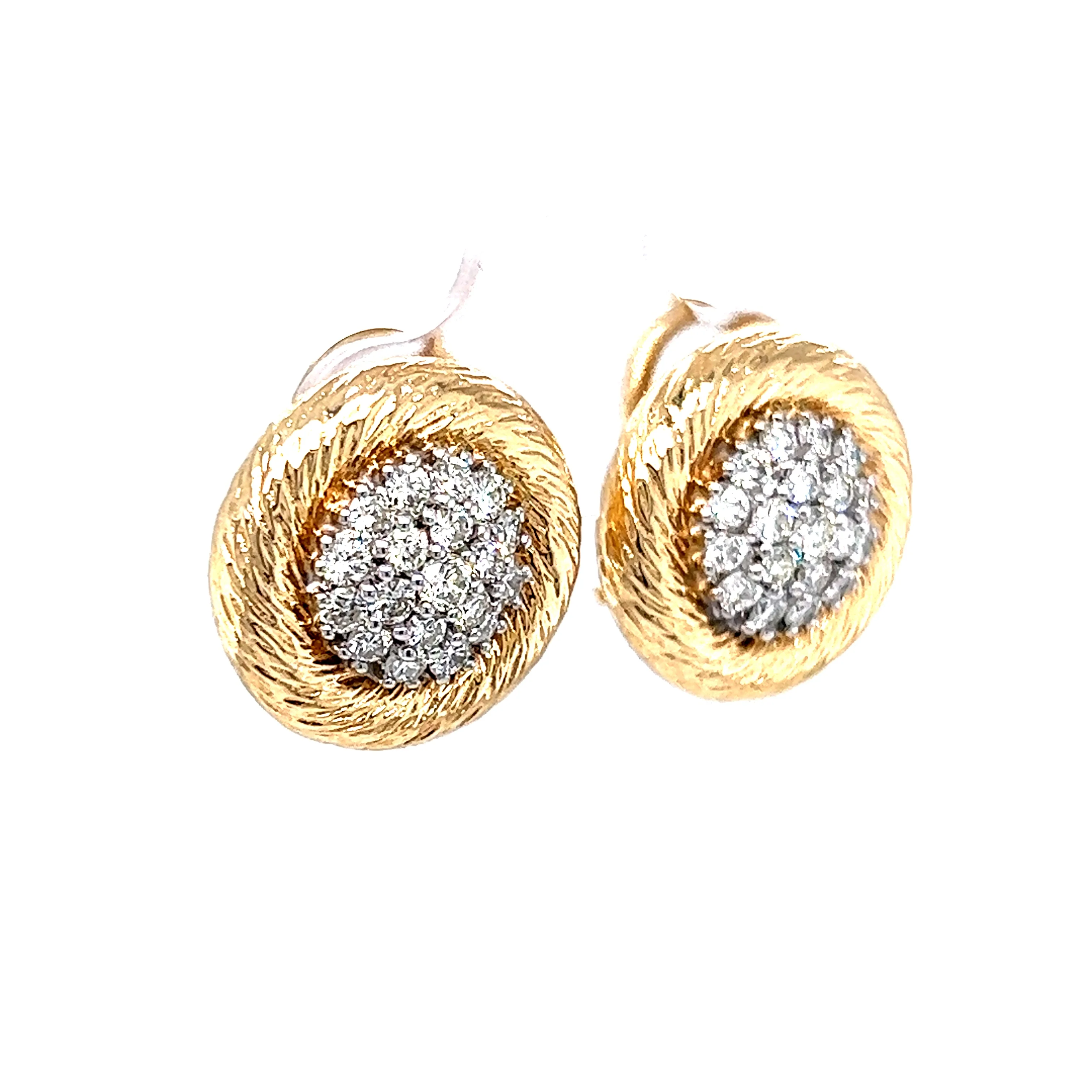 1.44 Pave Diamond Stud Earrings in 14k Yellow & White Gold - Image 3