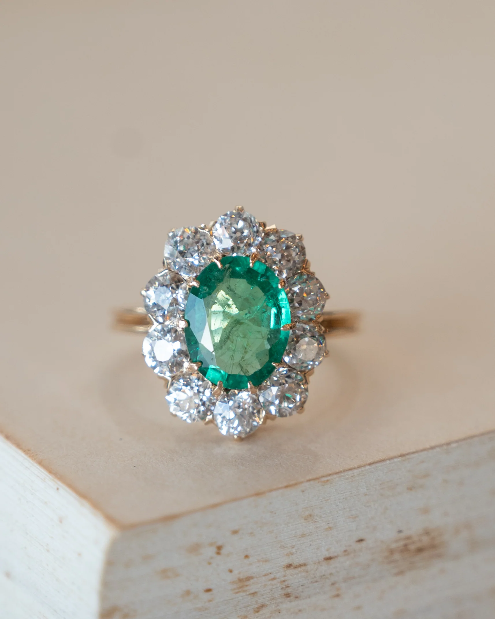 1.45 Antique Victorian Emerald & Diamond Ring 14k - Image 6