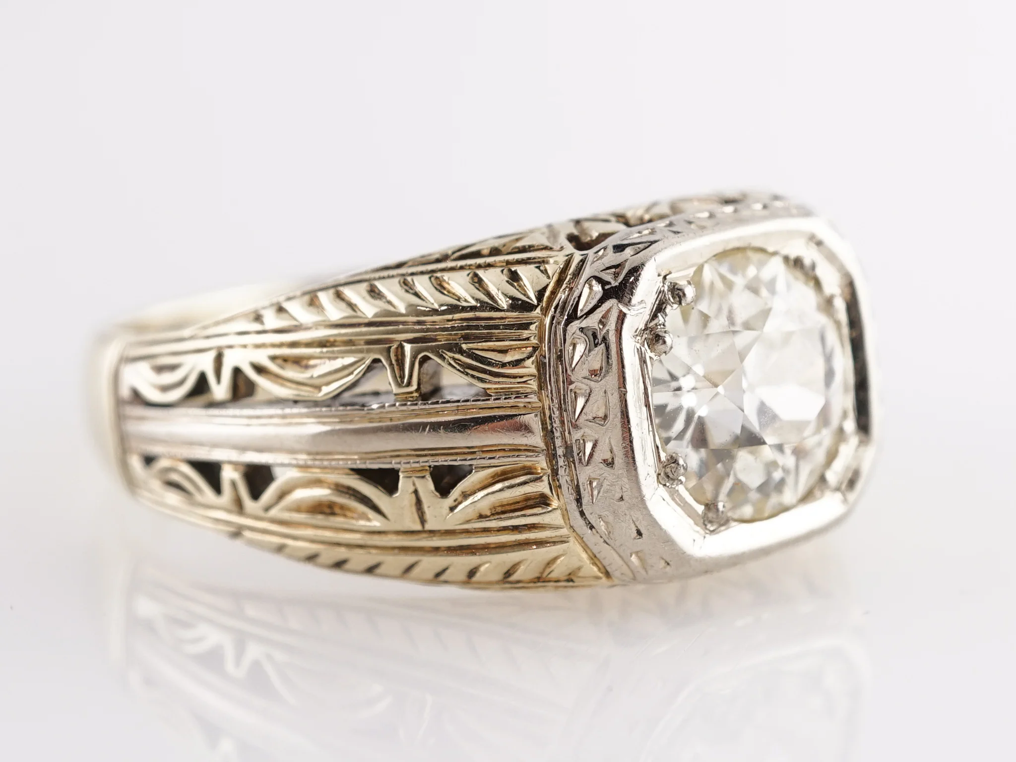 1.45 Art Deco Diamond Engagement Ring in 14k Yellow Gold - Image 4