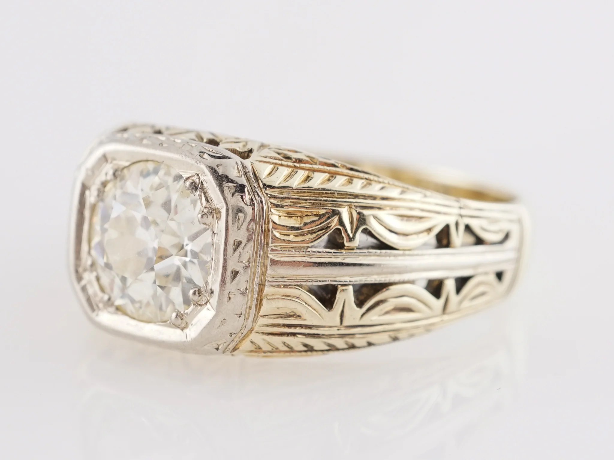 1.45 Art Deco Diamond Engagement Ring in 14k Yellow Gold - Image 5
