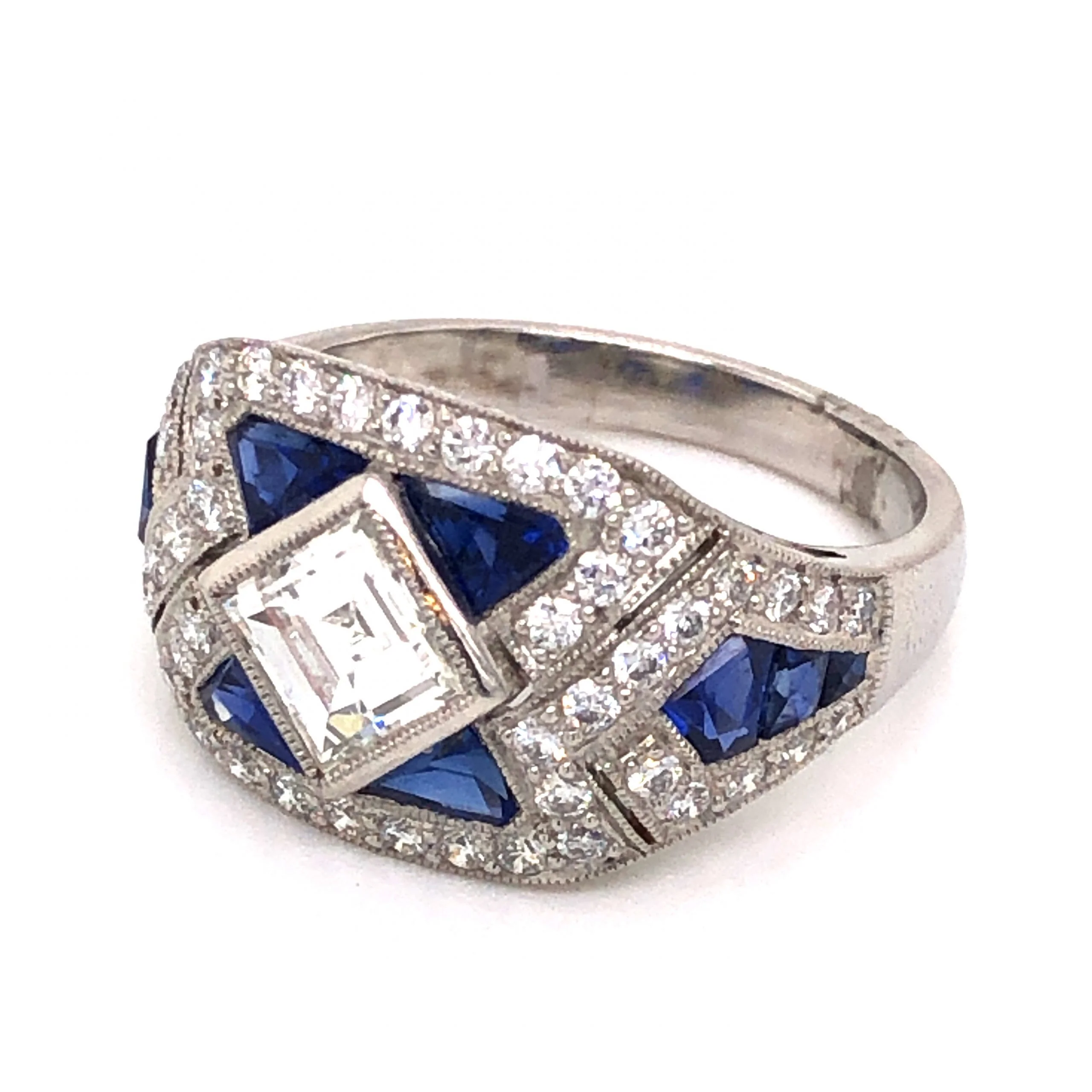 1.45 Asscher Cut Diamond & Sapphire Ring in Platinum - Image 2