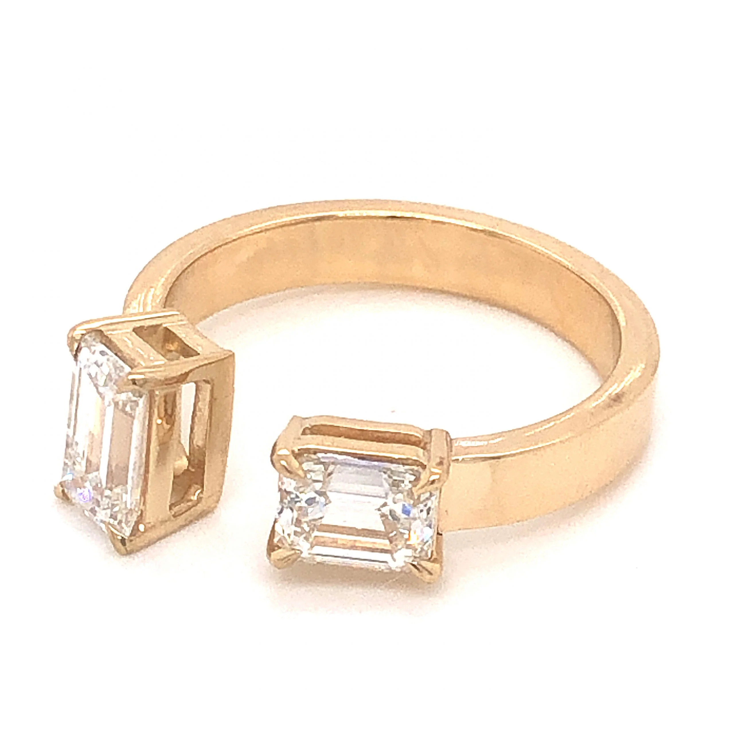 1.45 Emerald Cut Diamond Open Ring in 14k Yellow Gold - Image 2