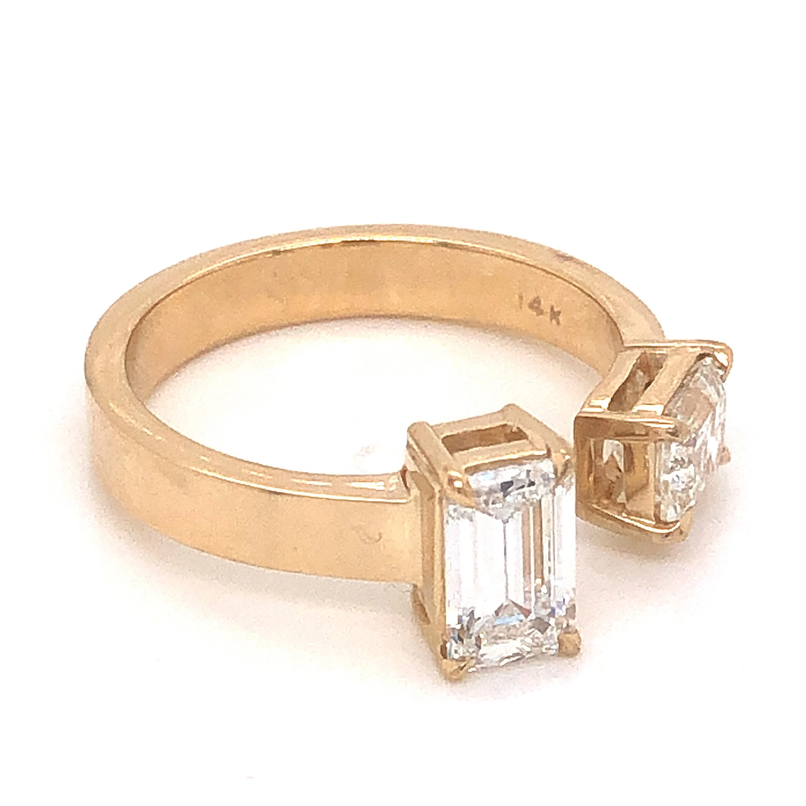 1.45 Emerald Cut Diamond Open Ring in 14k Yellow Gold - Image 3