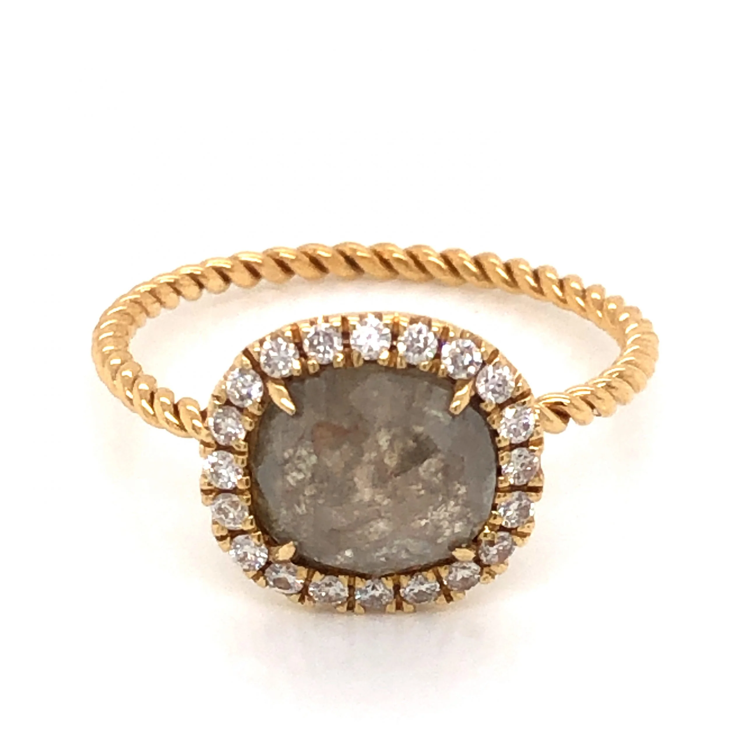 1.45 Grey Rose Cut Diamond Halo Engagement in 18K Yellow Gold - Image 2