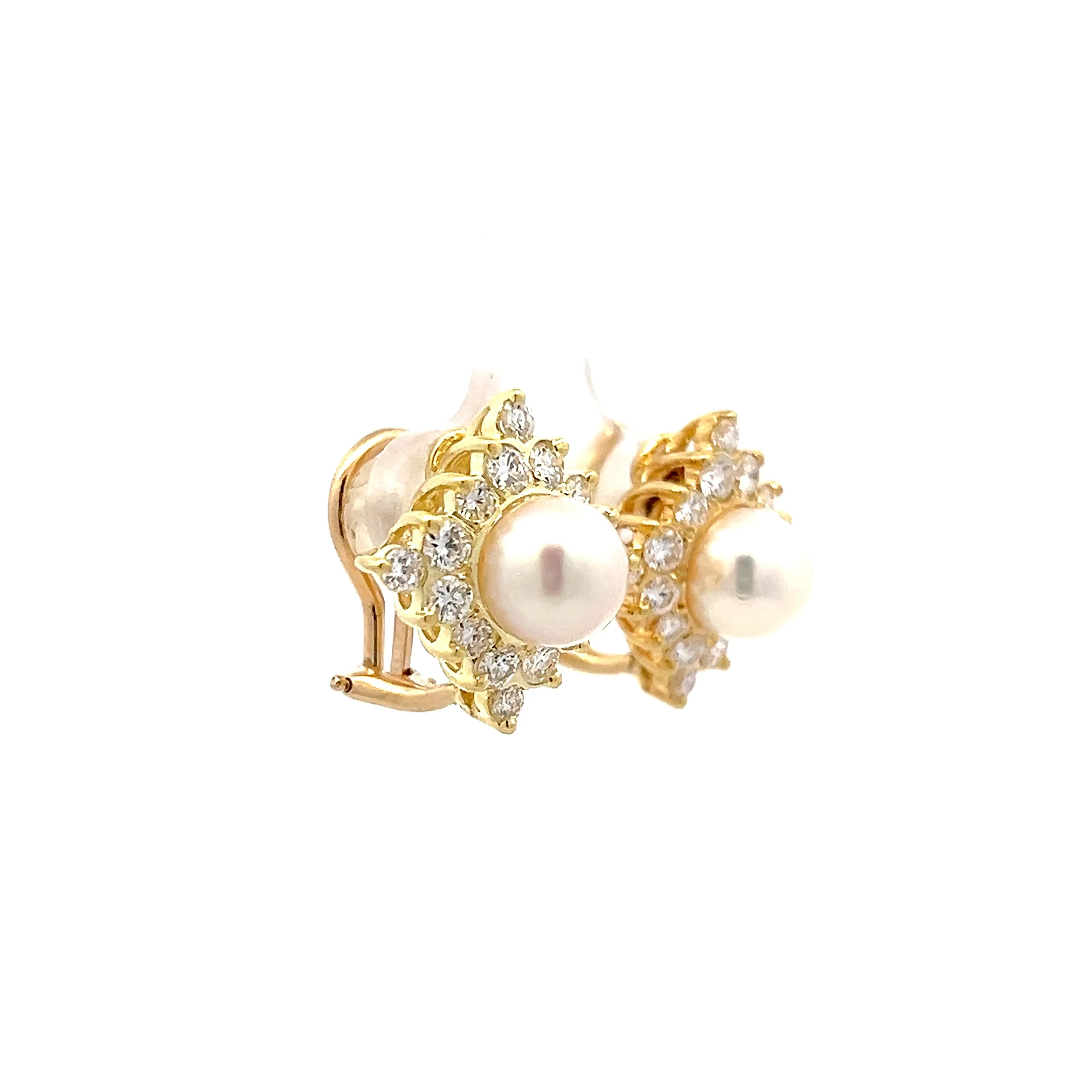 1.45 Pearl & Diamond Geometric Stud Earrings in 18k - Image 3