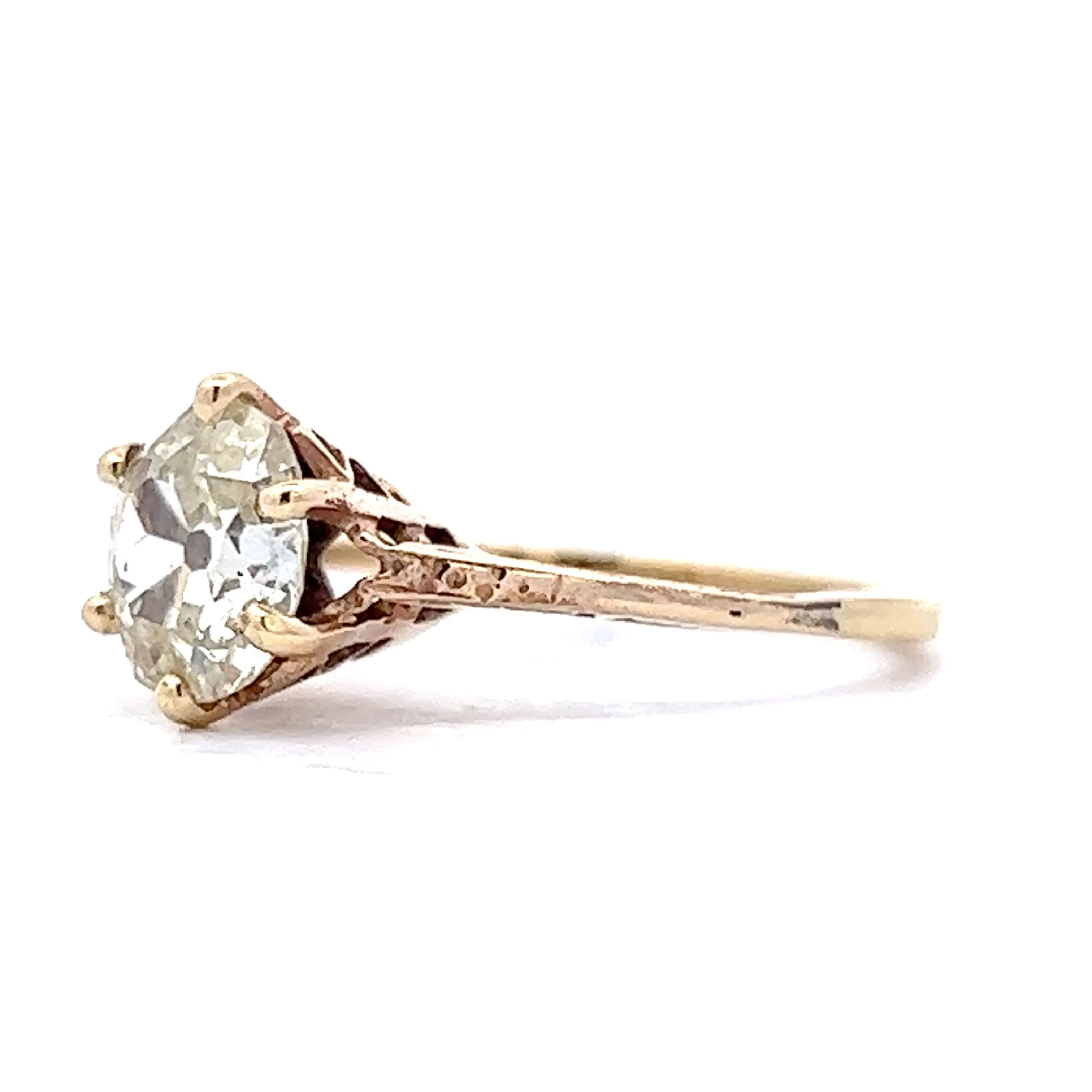 1.45 Vintage Old Mine Cut Diamond Engagement Ring in 14k Yellow Gold - Image 2