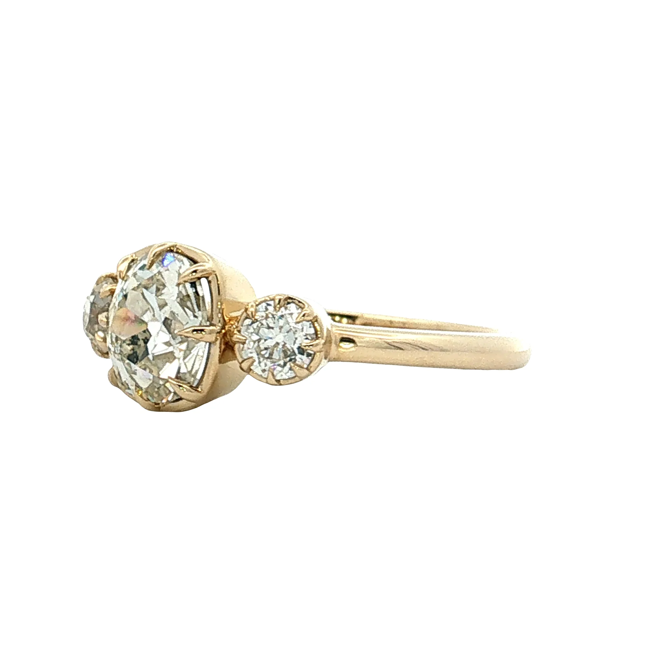 1.47 Old Mine Cushion Diamond Three Stone Ring 14k - Image 2