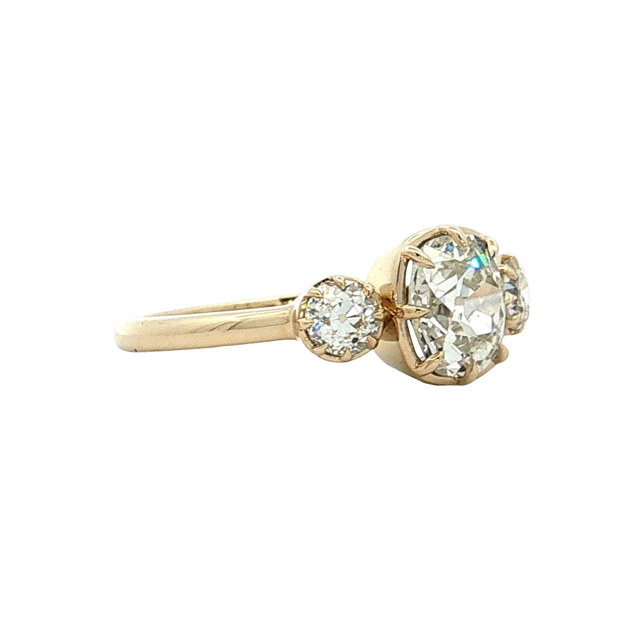 1.47 Old Mine Cushion Diamond Three Stone Ring 14k - Image 3