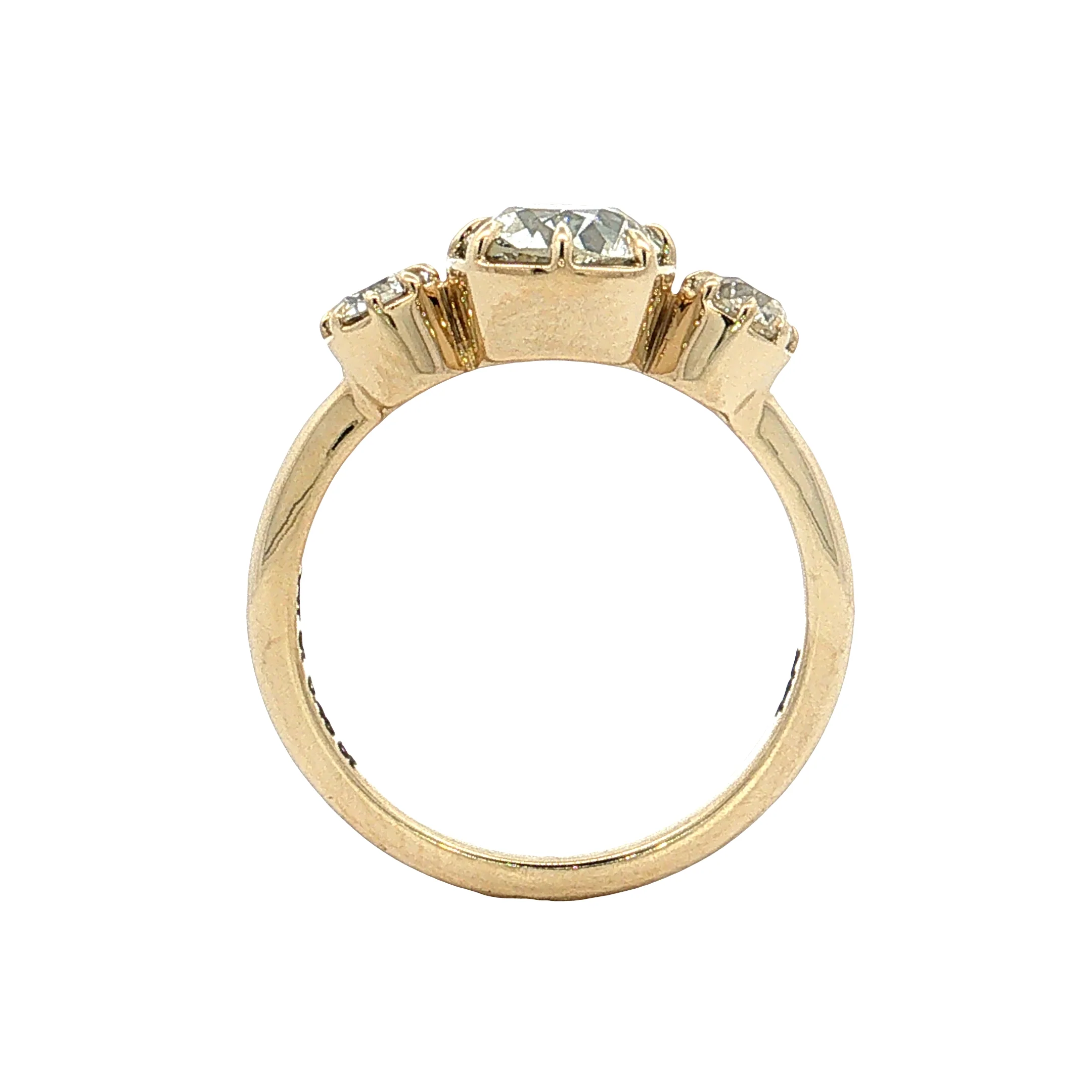 1.47 Old Mine Cushion Diamond Three Stone Ring 14k - Image 4