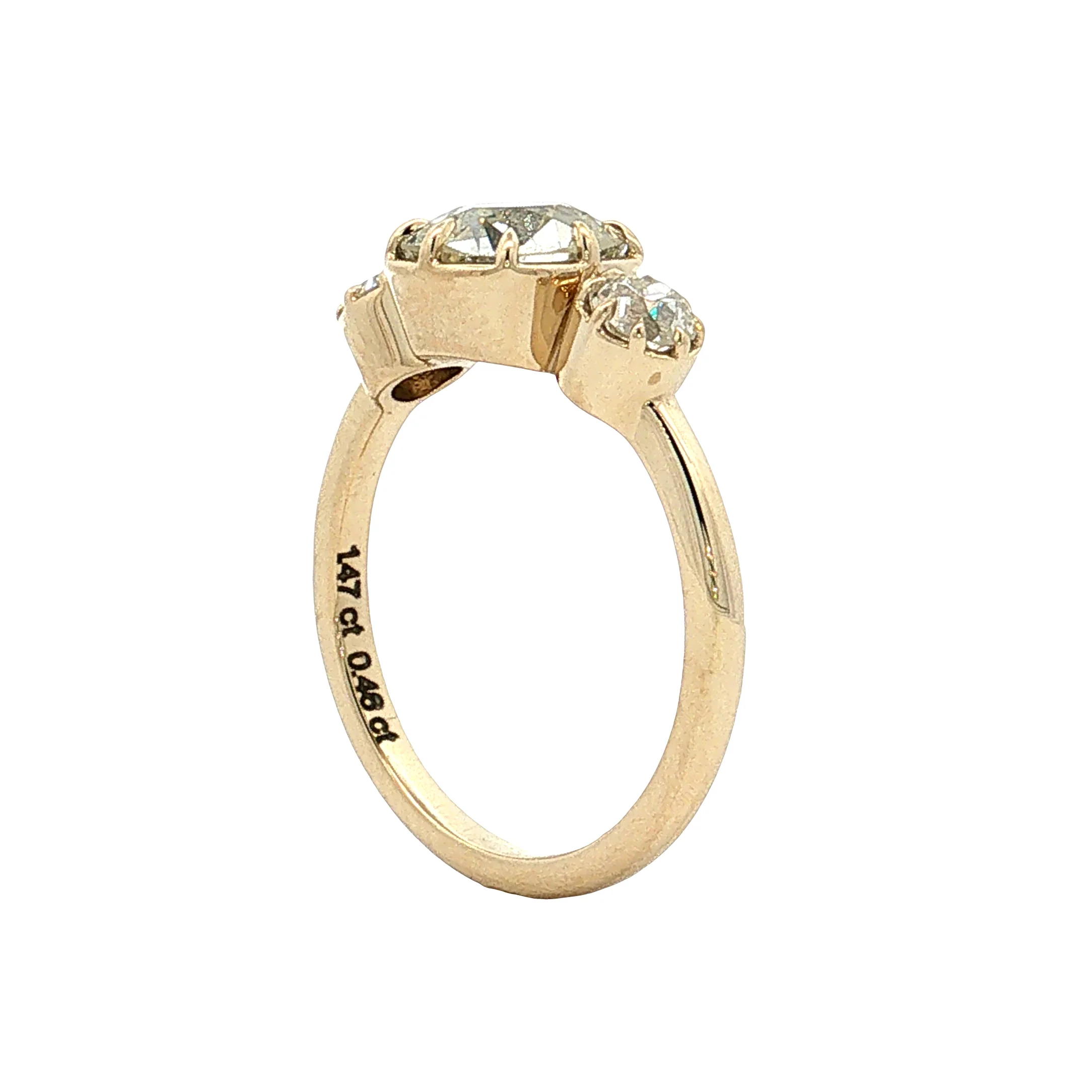 1.47 Old Mine Cushion Diamond Three Stone Ring 14k - Image 5