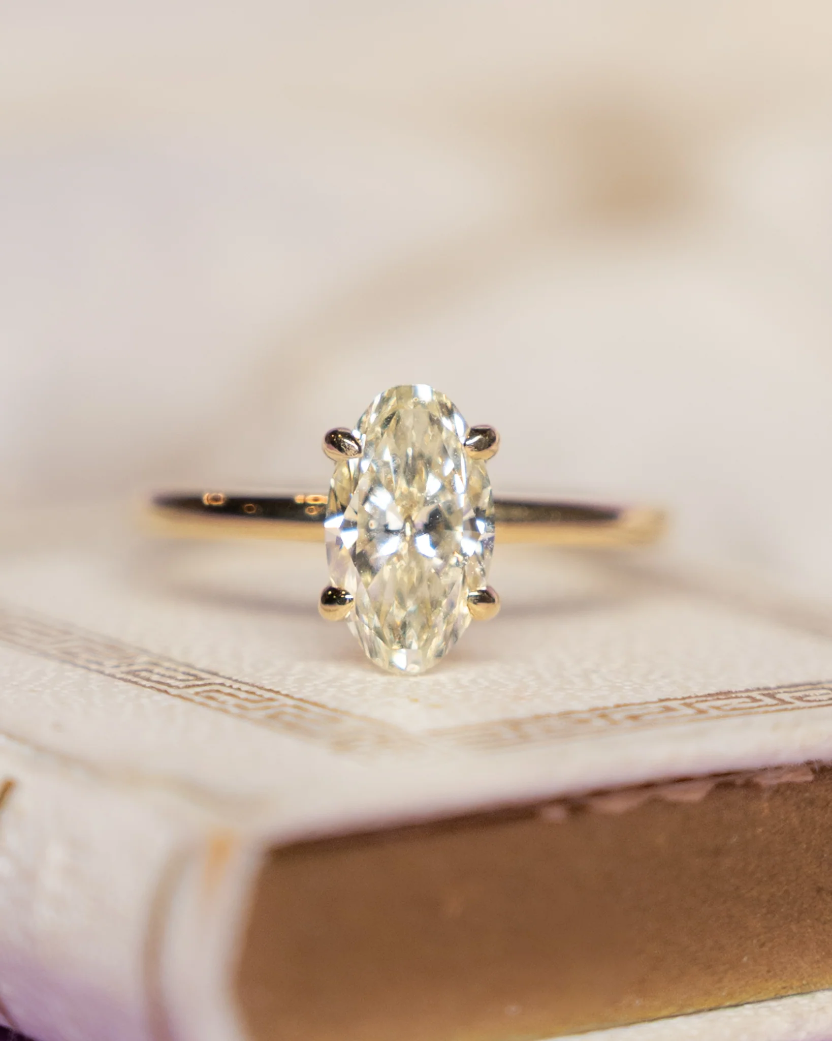 1.48 Antique Moval Diamond Engagement Ring in 14k - Image 6