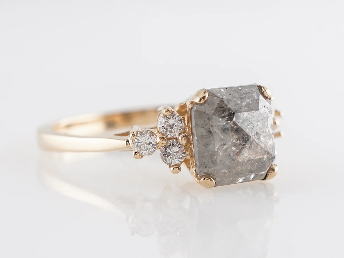 1.48 Rose Cut Grey Diamond Engagement Ring in Yellow Gold - Image 3