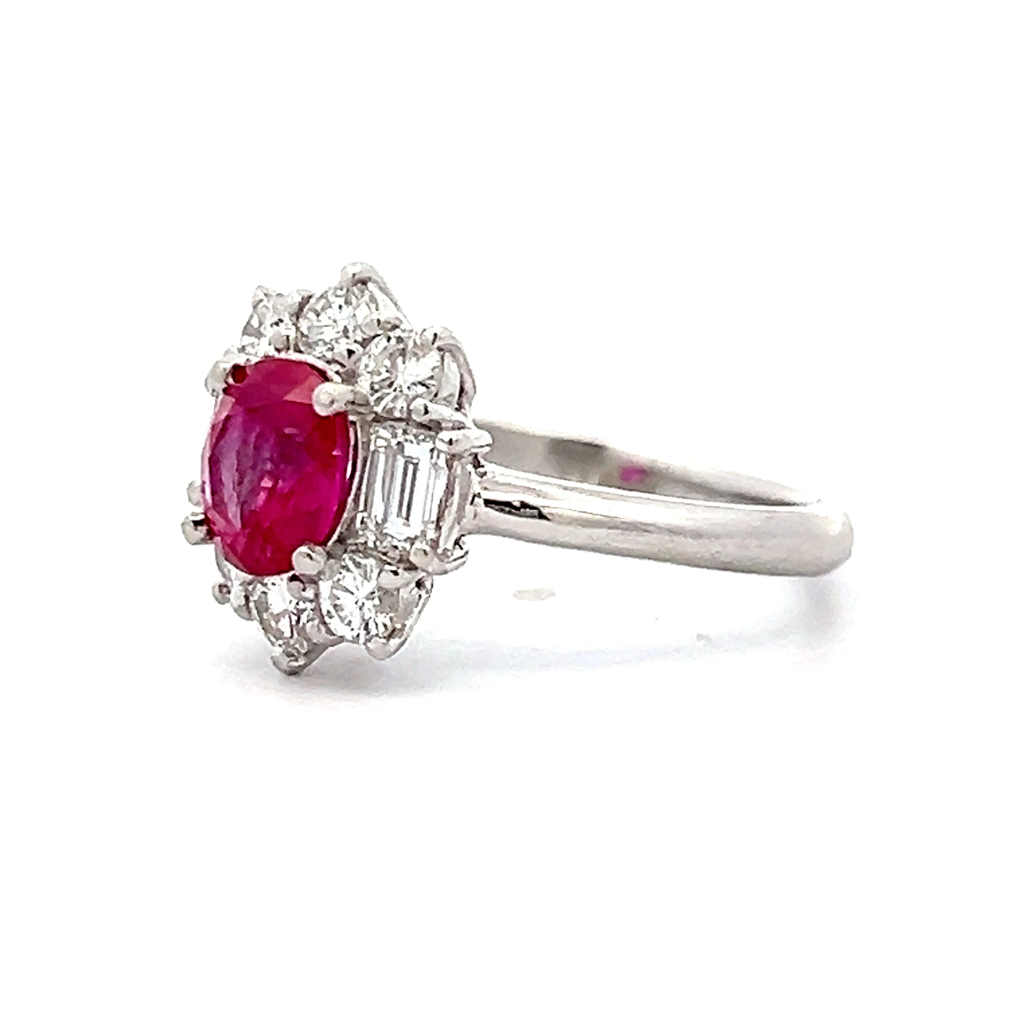 1.48 Thai Ruby & Diamond Halo Cocktail Ring in Platinum - Image 2