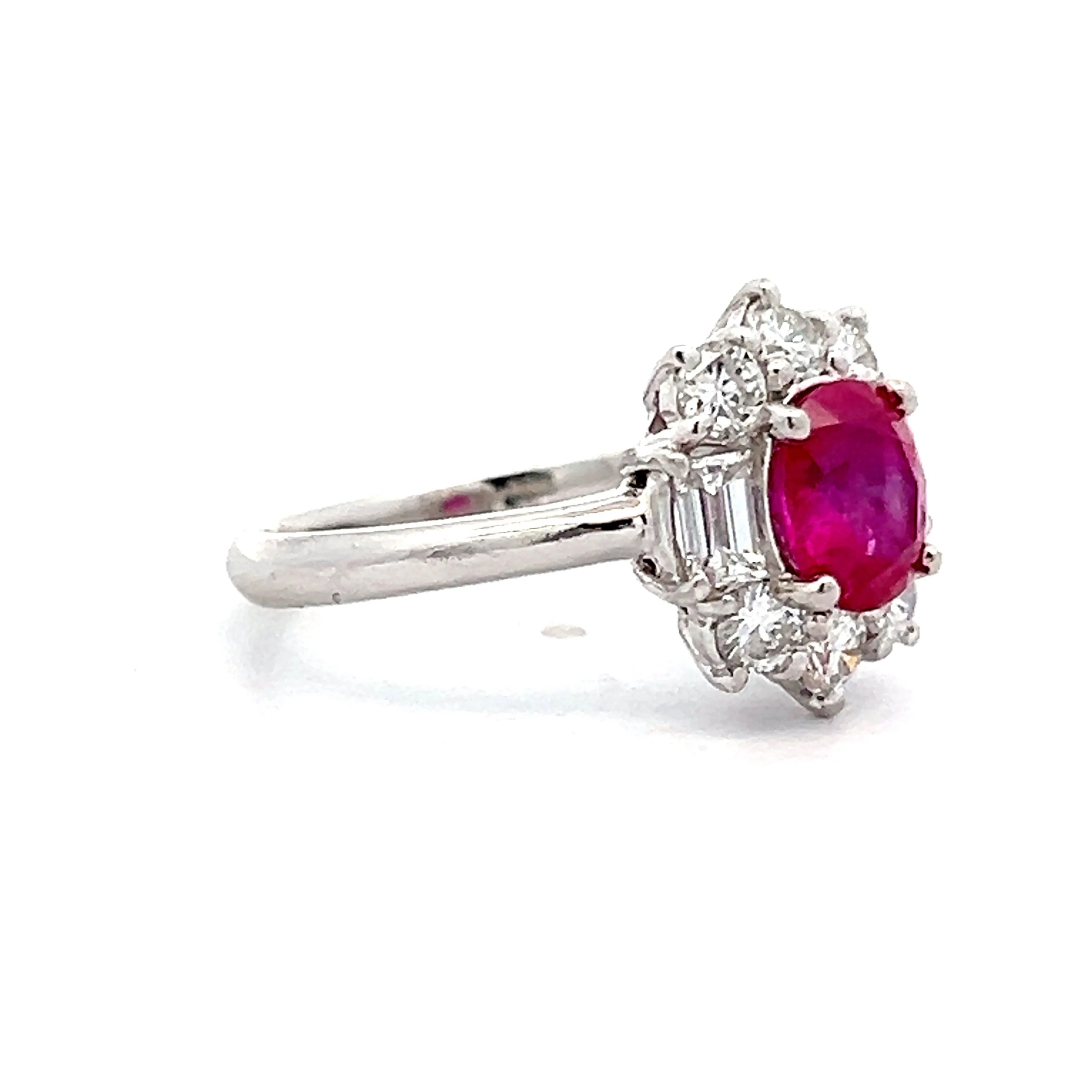 1.48 Thai Ruby & Diamond Halo Cocktail Ring in Platinum - Image 3