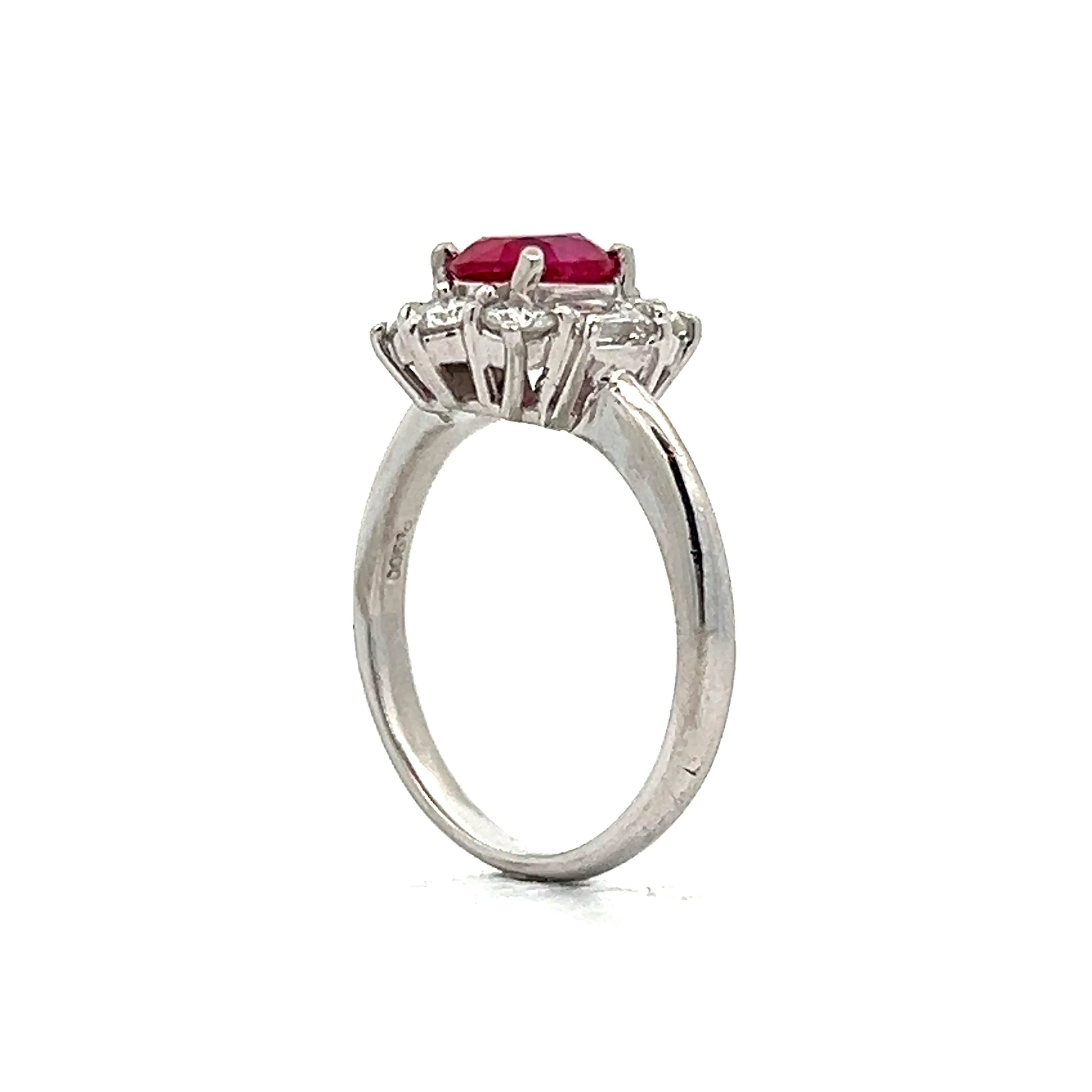 1.48 Thai Ruby & Diamond Halo Cocktail Ring in Platinum - Image 5