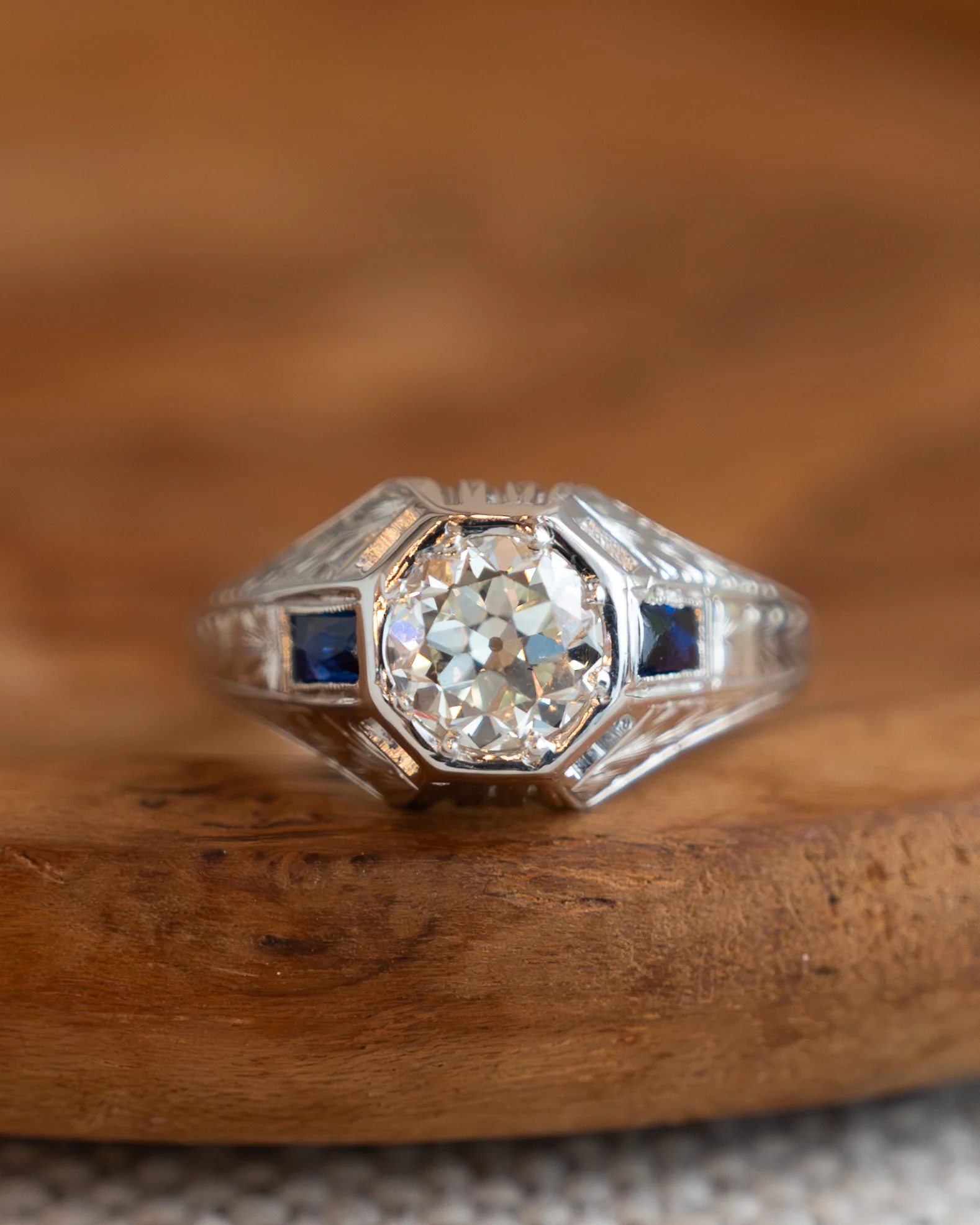 1.49 Antique Deco Mens Diamond Ring in 18k White Gold - Image 6