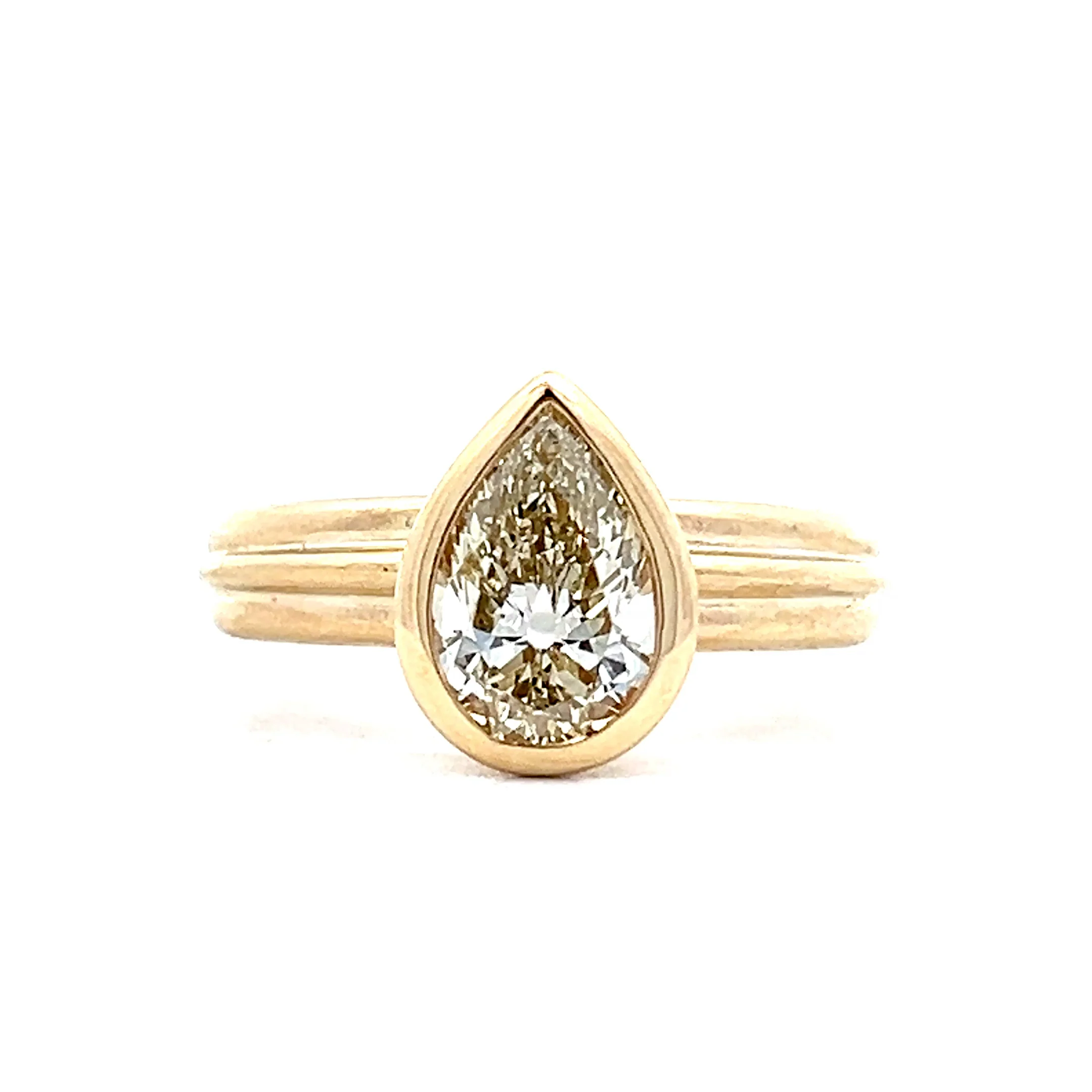 1.49 Bezel Pear Cut Solitaire Engagement Ring in 14k Yellow Gold