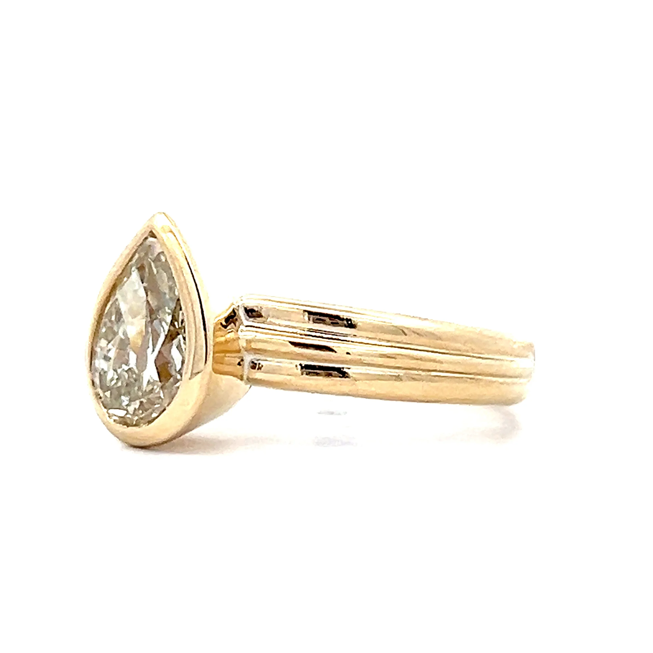 1.49 Bezel Pear Cut Solitaire Engagement Ring in 14k Yellow Gold - Image 2