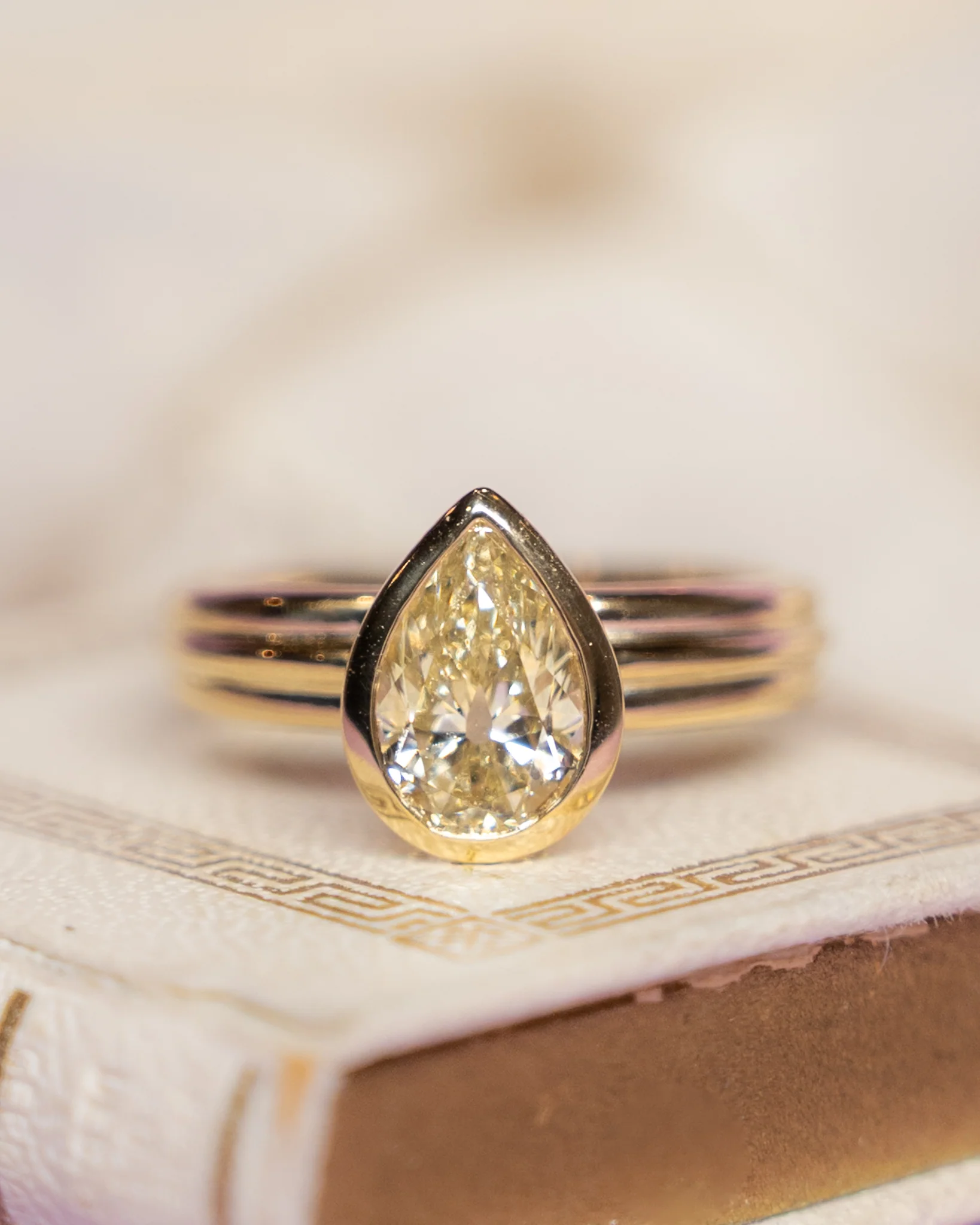 1.49 Bezel Pear Cut Solitaire Engagement Ring in 14k Yellow Gold - Image 6
