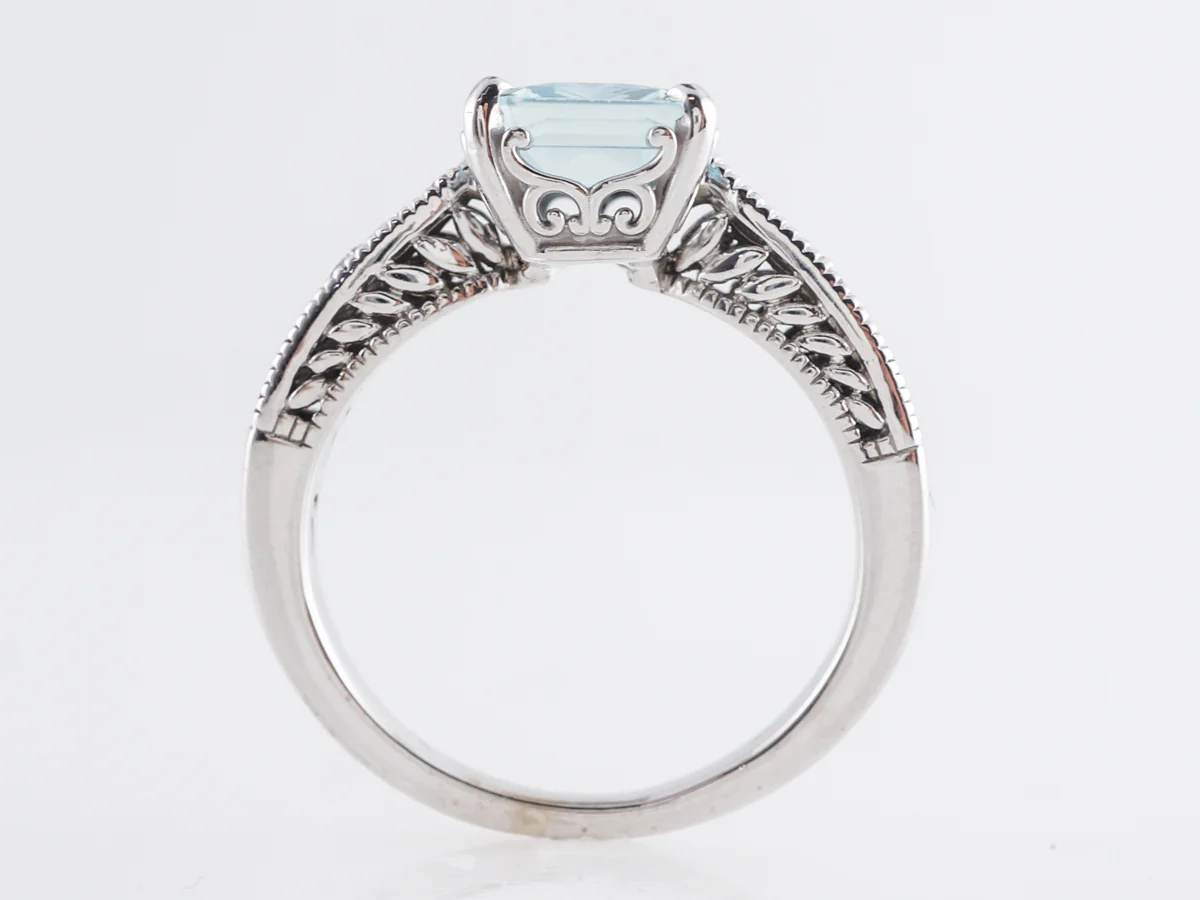 1.49 Emerald Cut Aquamarine w/ Diamonds 14k White Gold - Image 4