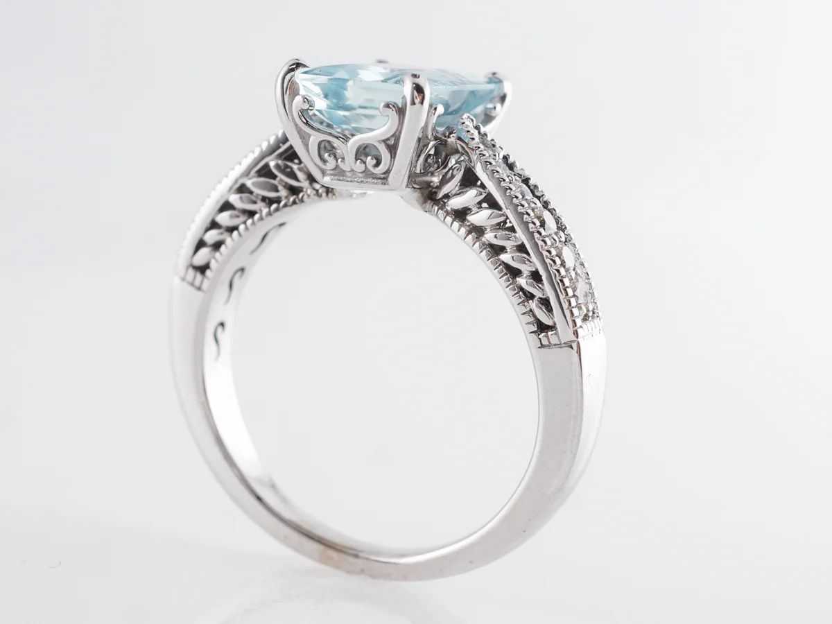 1.49 Emerald Cut Aquamarine w/ Diamonds 14k White Gold - Image 5
