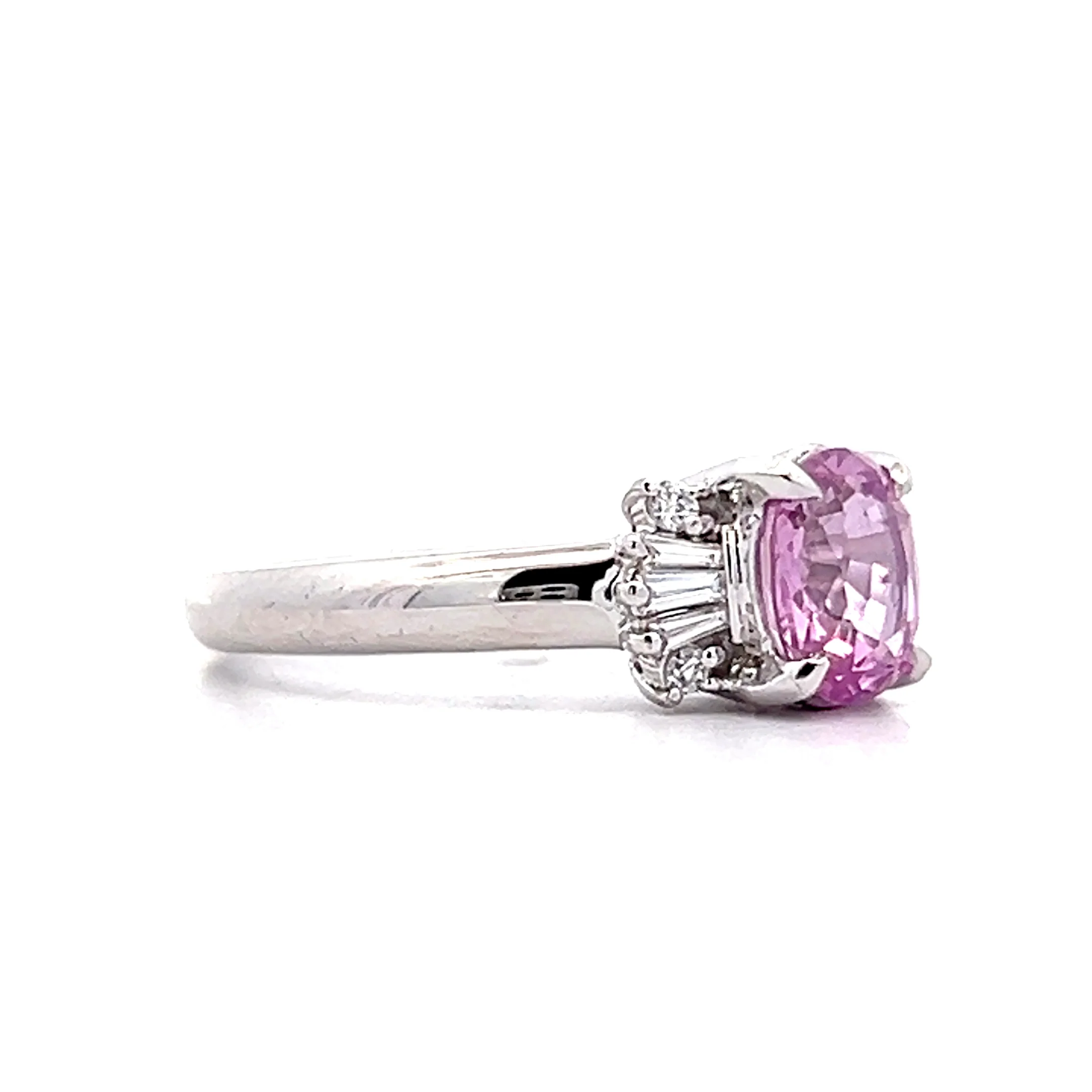 1.49 Oval Pink Sapphire Engagement Ring in Platinum - Image 3