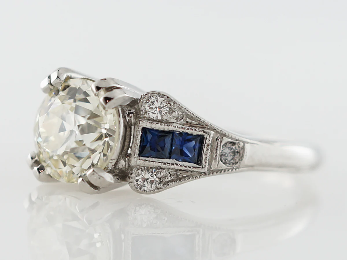 1.5 Carat Old Euro Diamond Engagement Ring Art Deco - Image 2