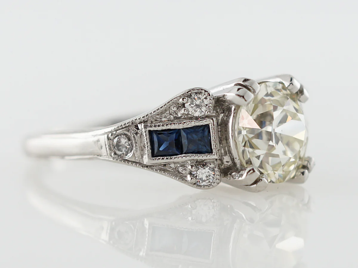 1.5 Carat Old Euro Diamond Engagement Ring Art Deco - Image 3