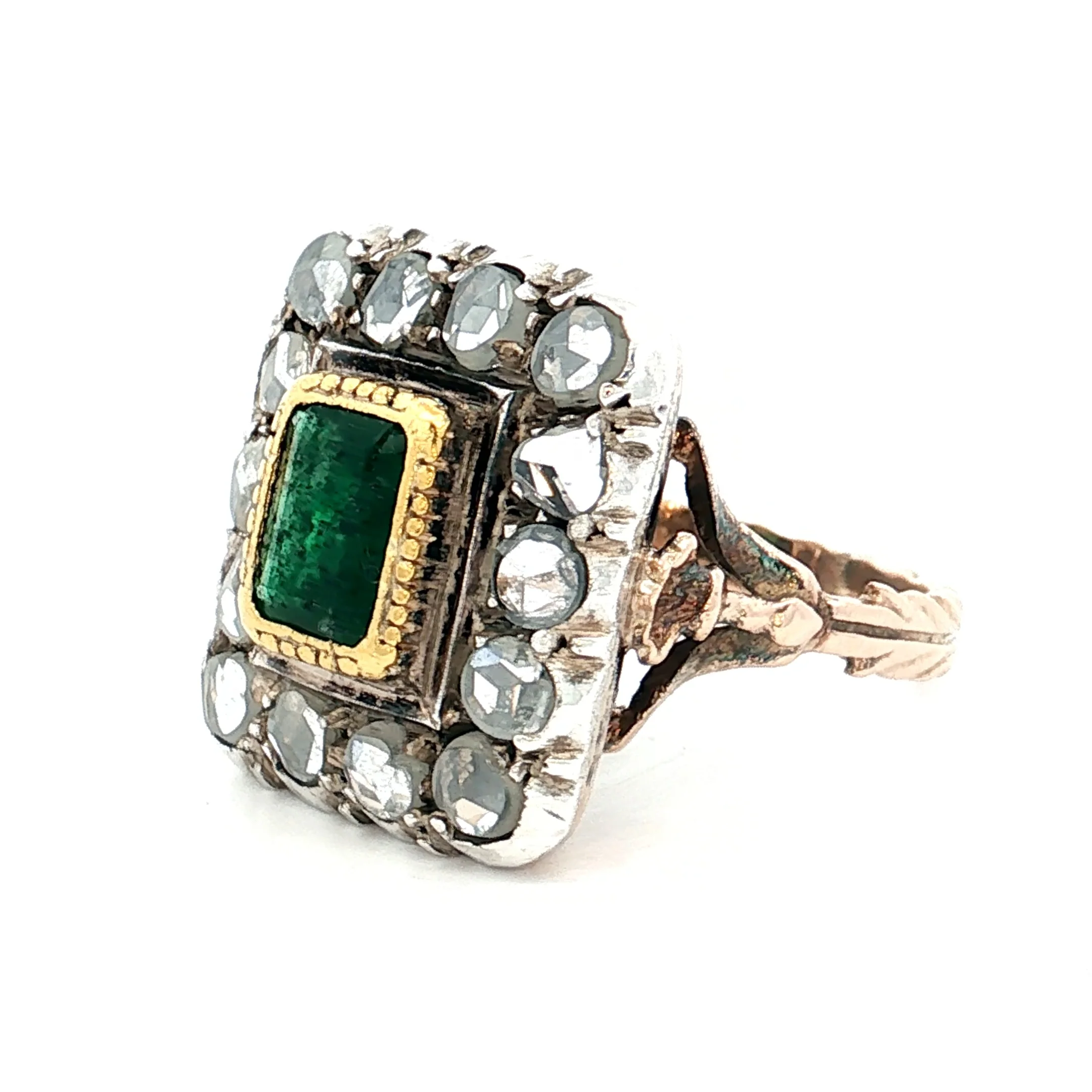 1.50 Antique Georgian Emerald & Diamond Ring 12k/SS - Image 2