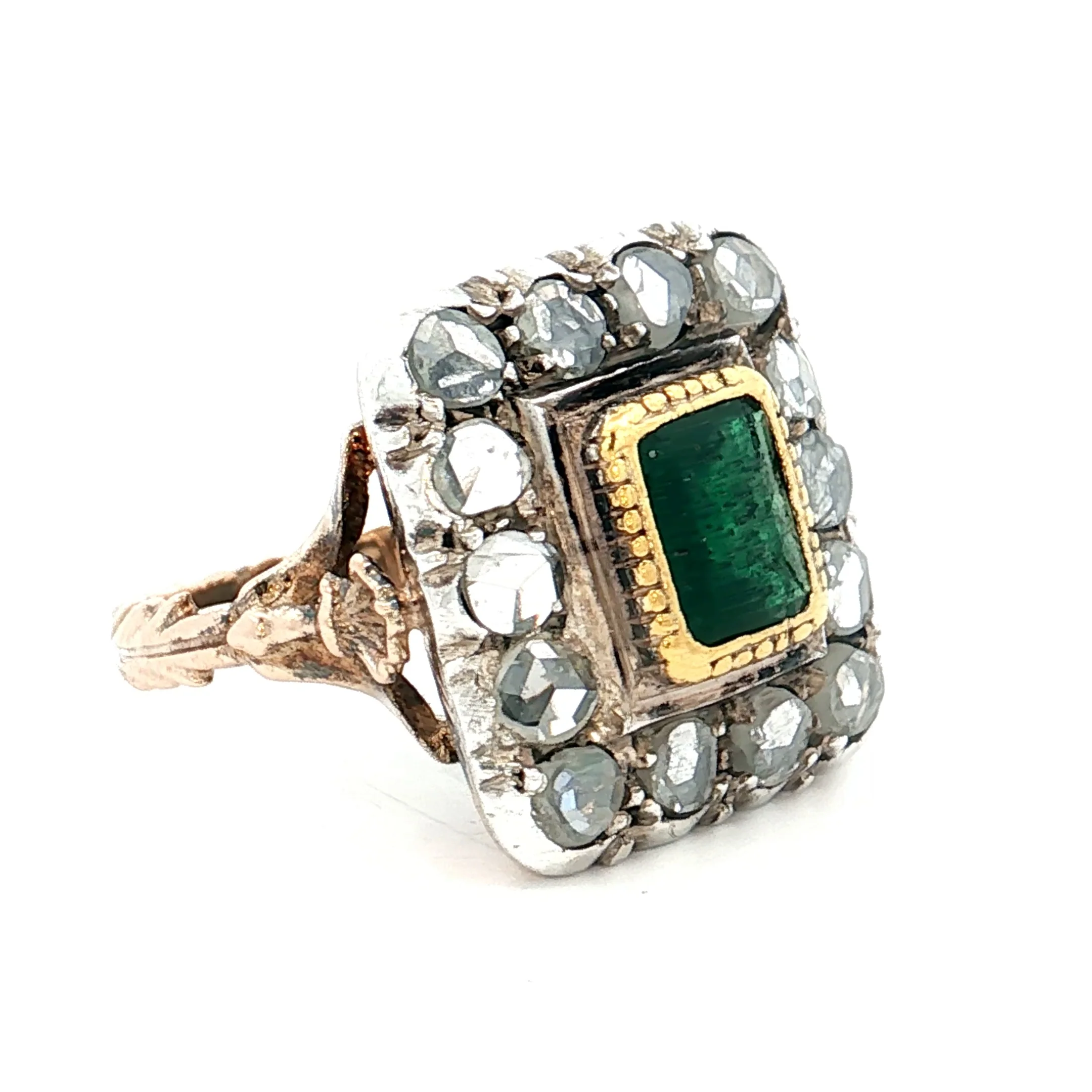 1.50 Antique Georgian Emerald & Diamond Ring 12k/SS - Image 3